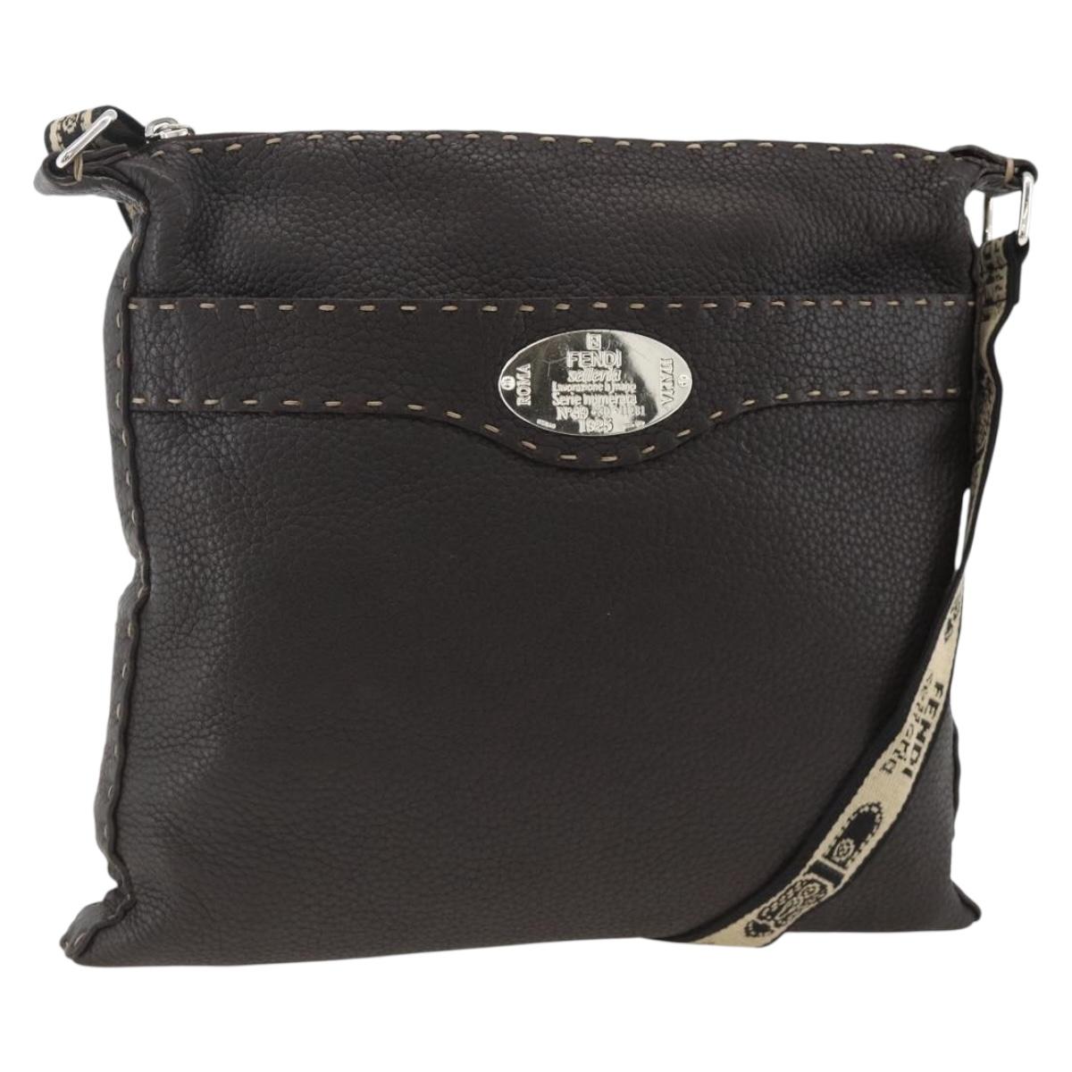 FENDI Shoulder Bag Leather Brown Silver Auth ka3356A