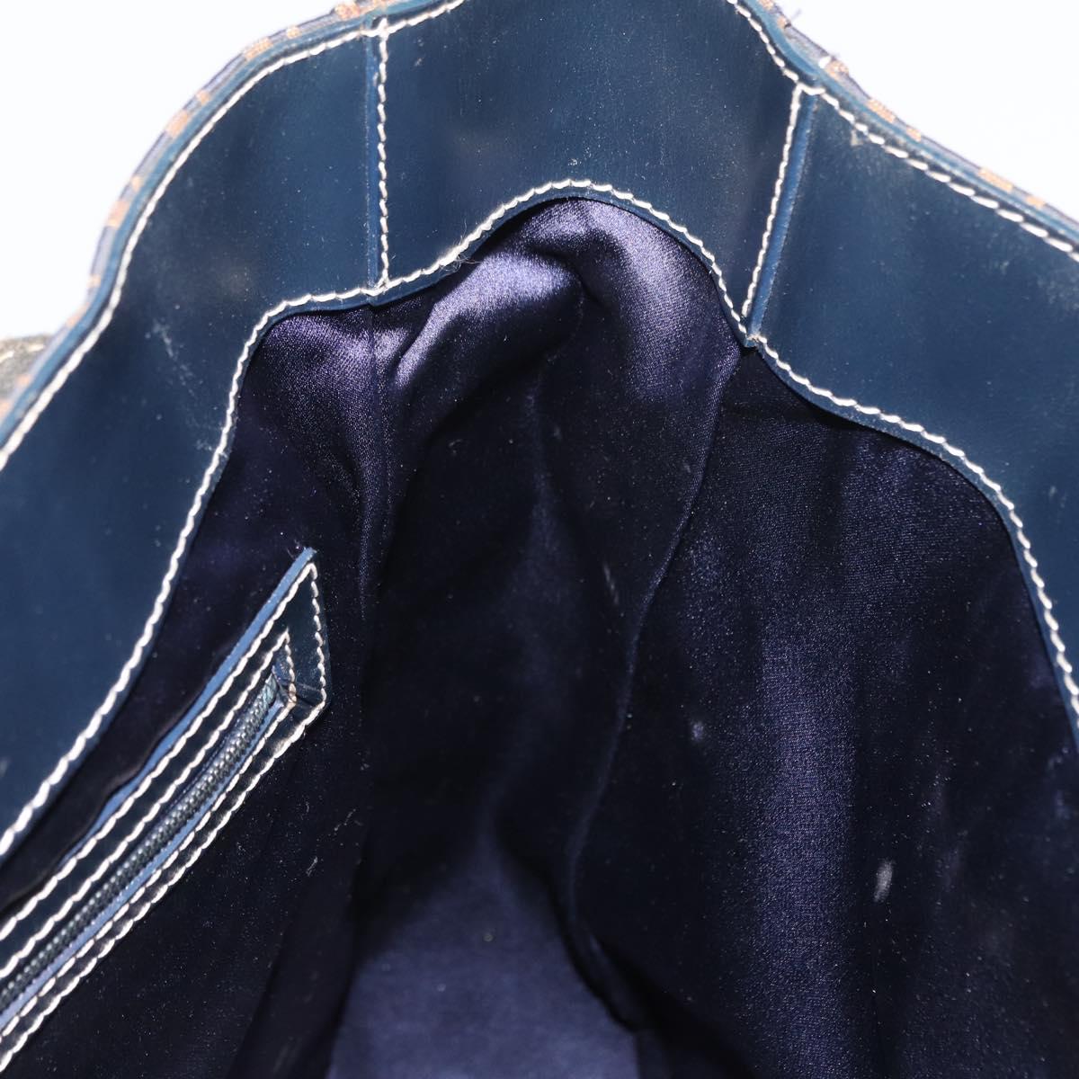 FENDI Zucchino Canvas Tote Bag Navy Silver Auth ka336