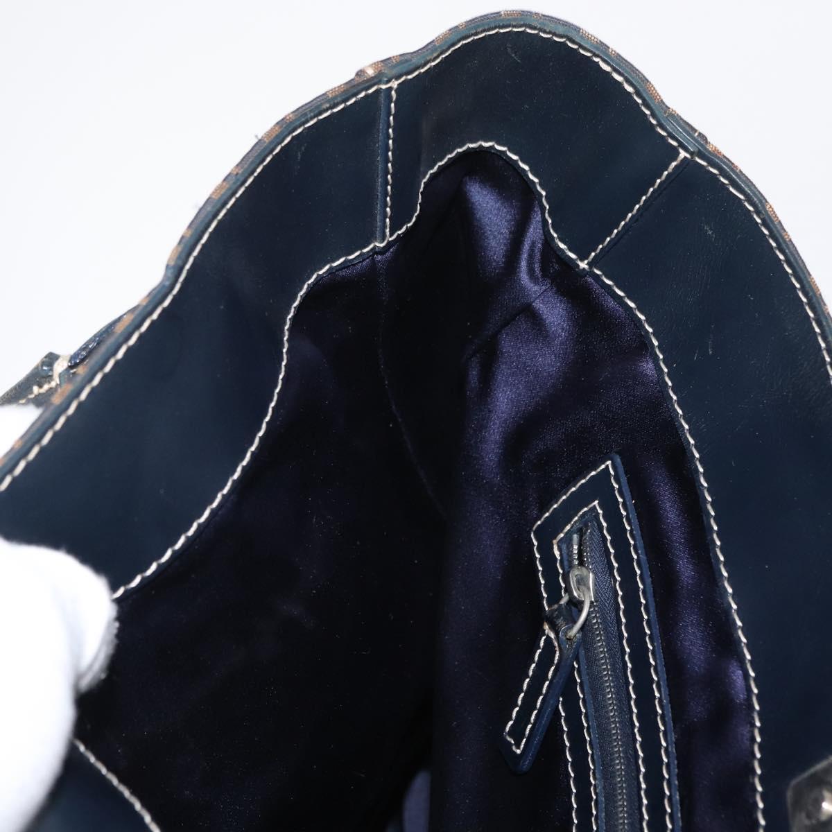 FENDI Zucchino Canvas Tote Bag Navy Silver Auth ka336