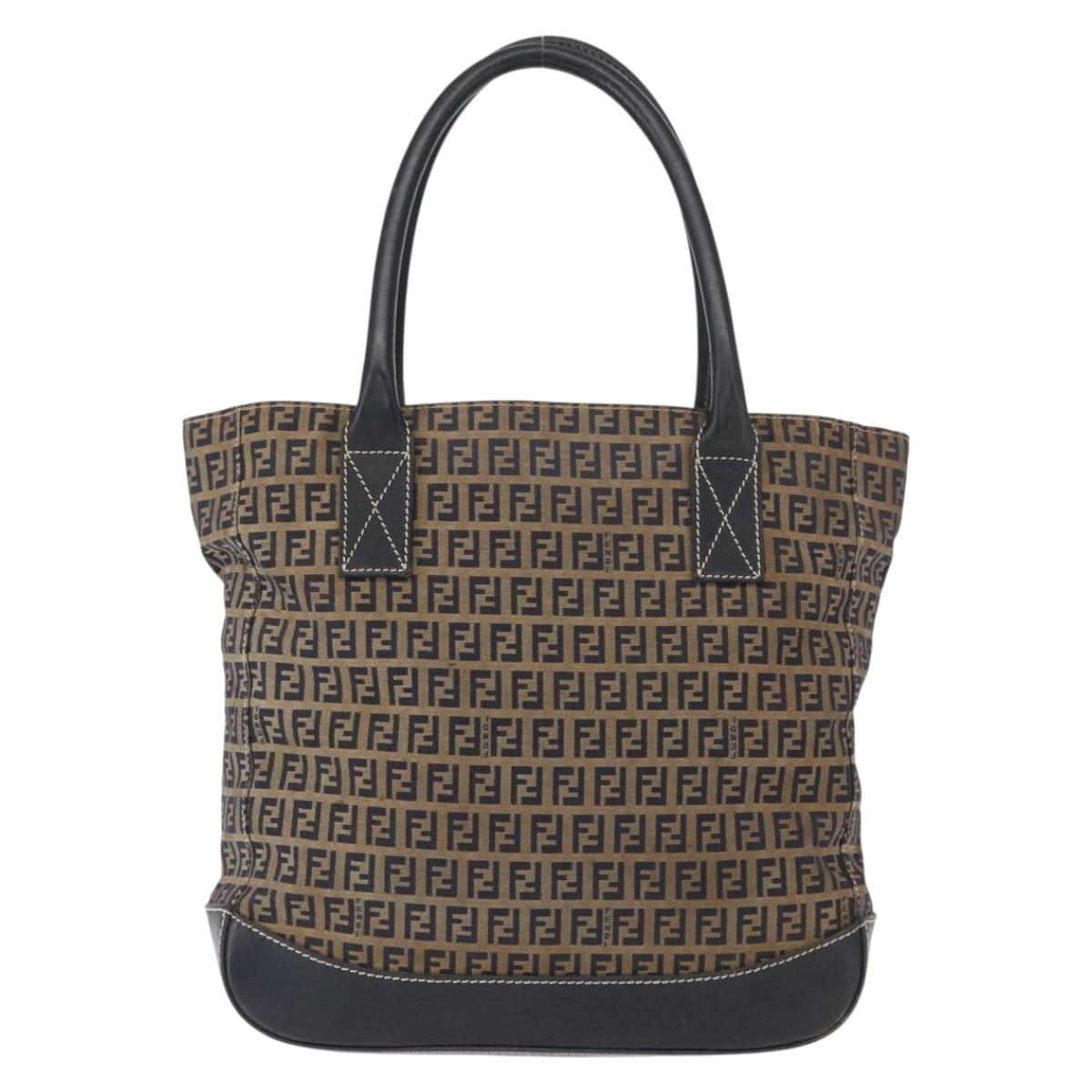 FENDI Zucchino Canvas Tote Bag Navy Silver Auth ka336