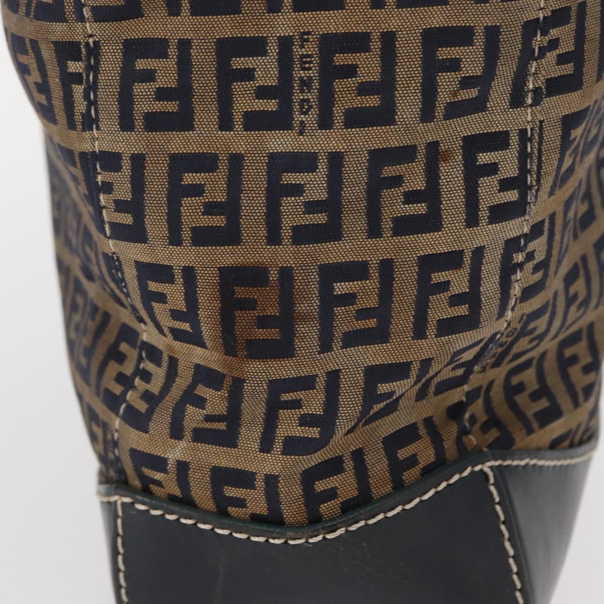 FENDI Zucchino Canvas Tote Bag Navy Silver Auth ka336