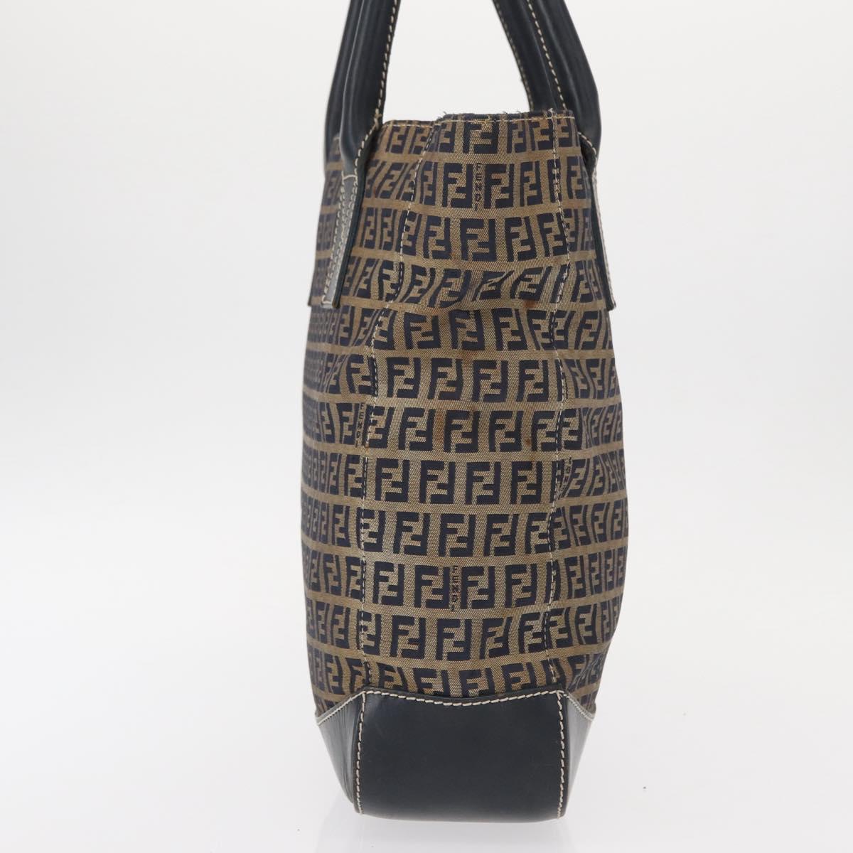 FENDI Zucchino Canvas Tote Bag Navy Silver Auth ka336