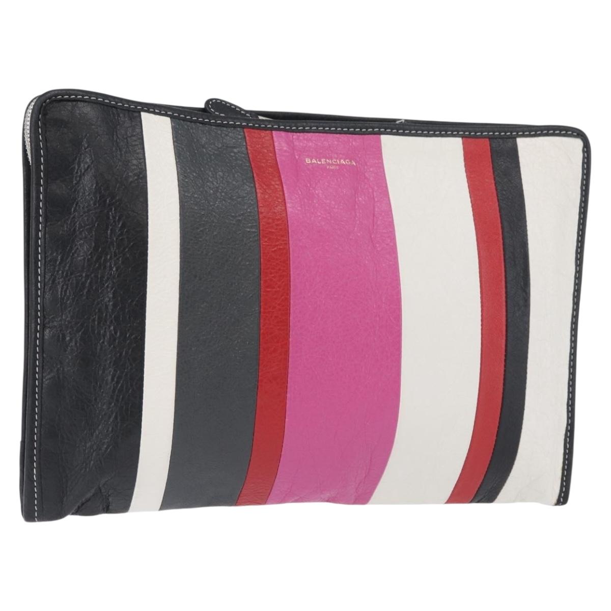 BALENCIAGA Clutch Bag Leather Multicolor Silver 443658 Auth ka3360