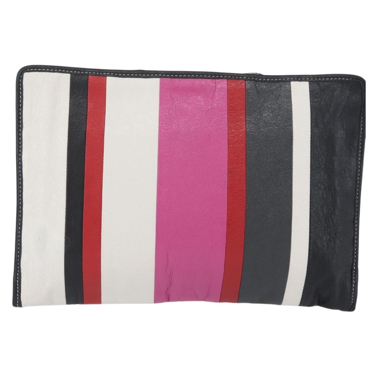 BALENCIAGA Clutch Bag Leather Multicolor Silver 443658 Auth ka3360