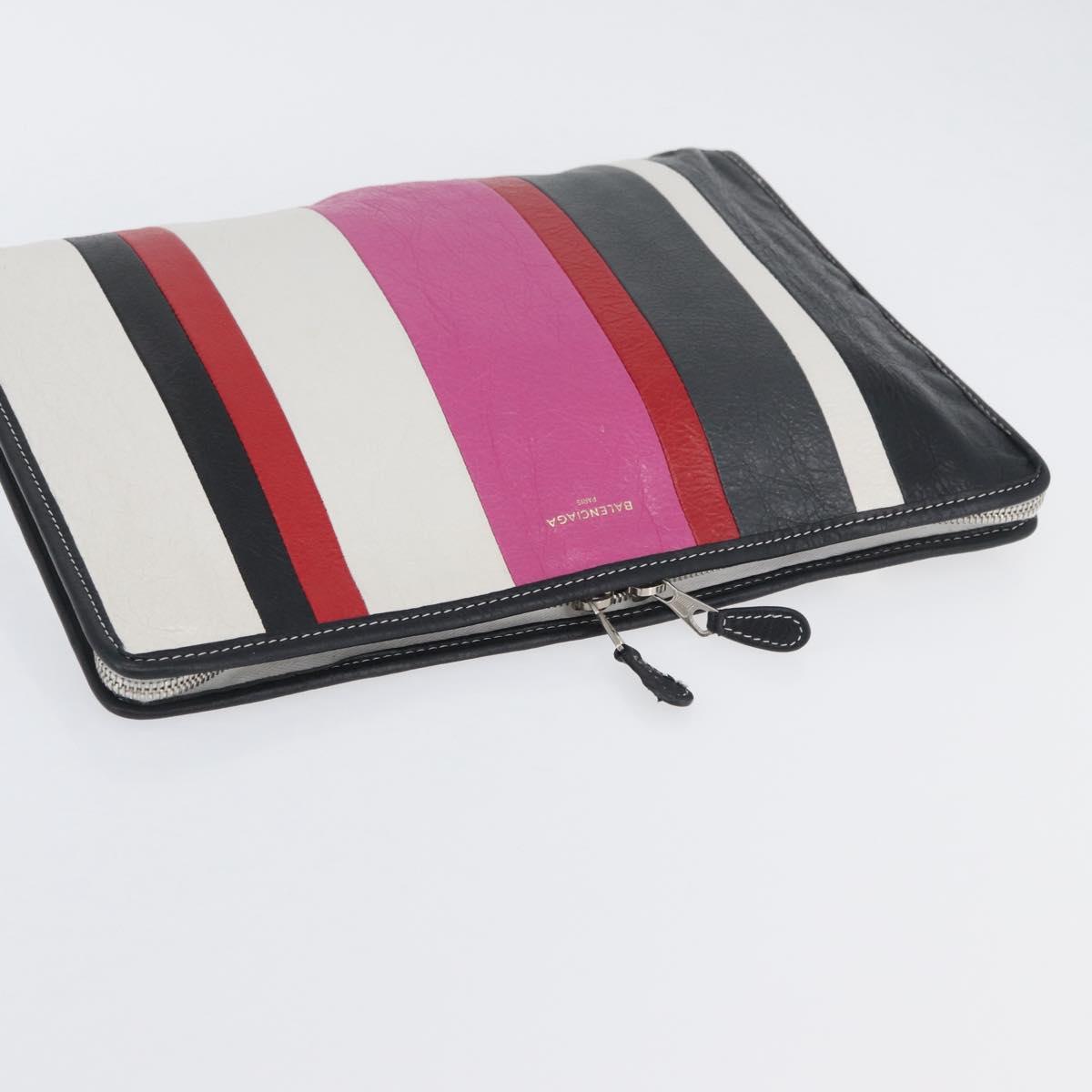 BALENCIAGA Clutch Bag Leather Multicolor Silver 443658 Auth ka3360
