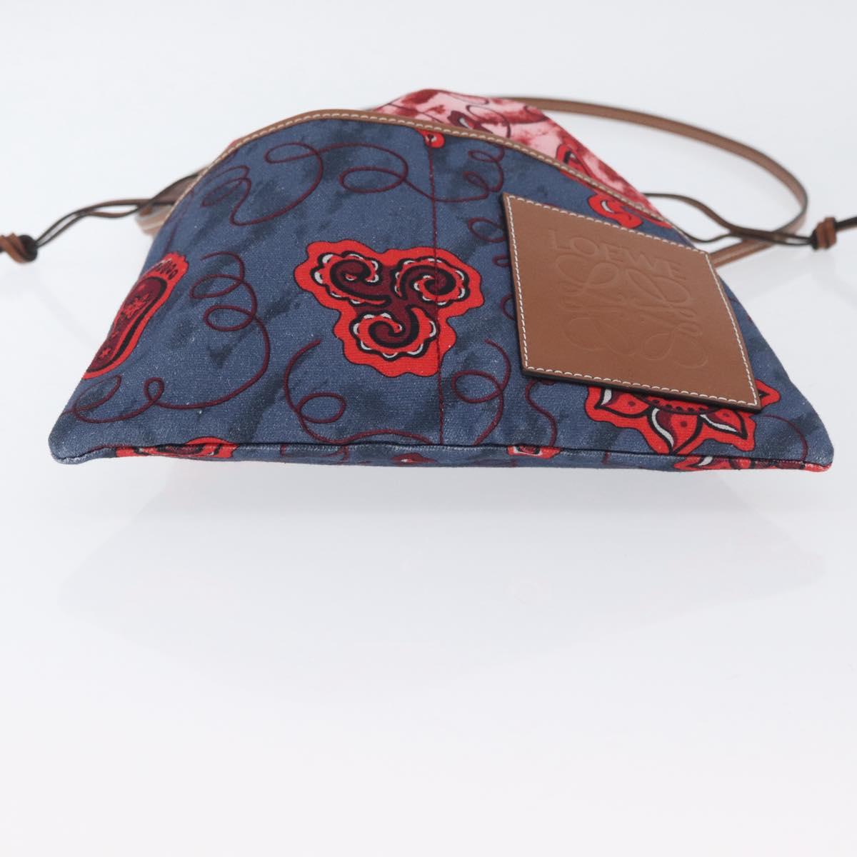 LOEWE Anagram Paula's Ibiza Drawstring Shoulder Bag Canvas Blue Auth ka3363M
