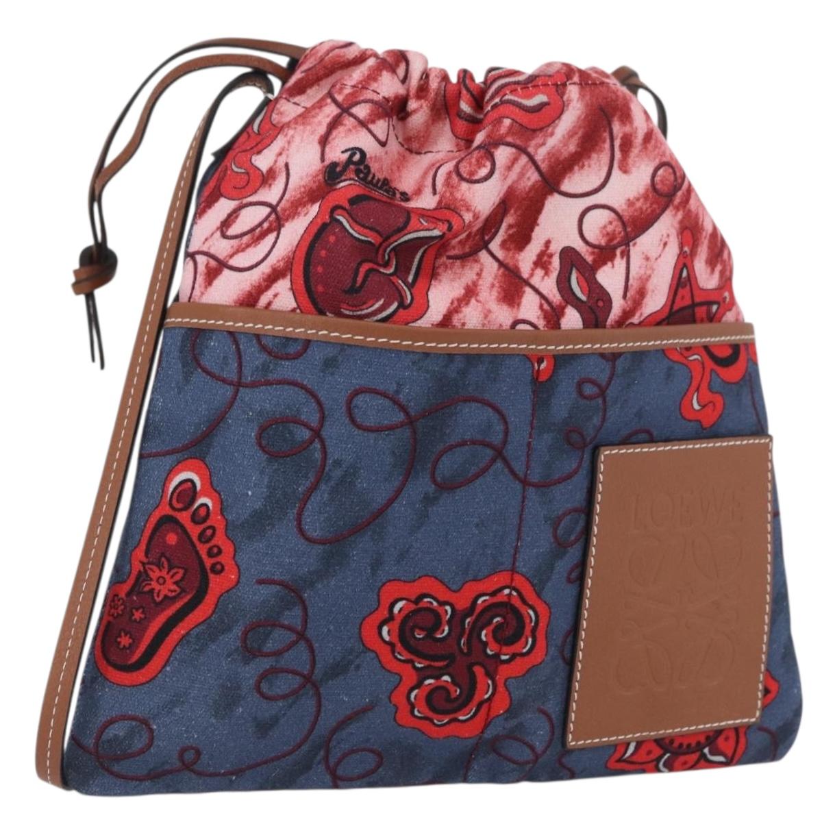 LOEWE Anagram Paula's Ibiza Drawstring Shoulder Bag Canvas Blue Auth ka3363M