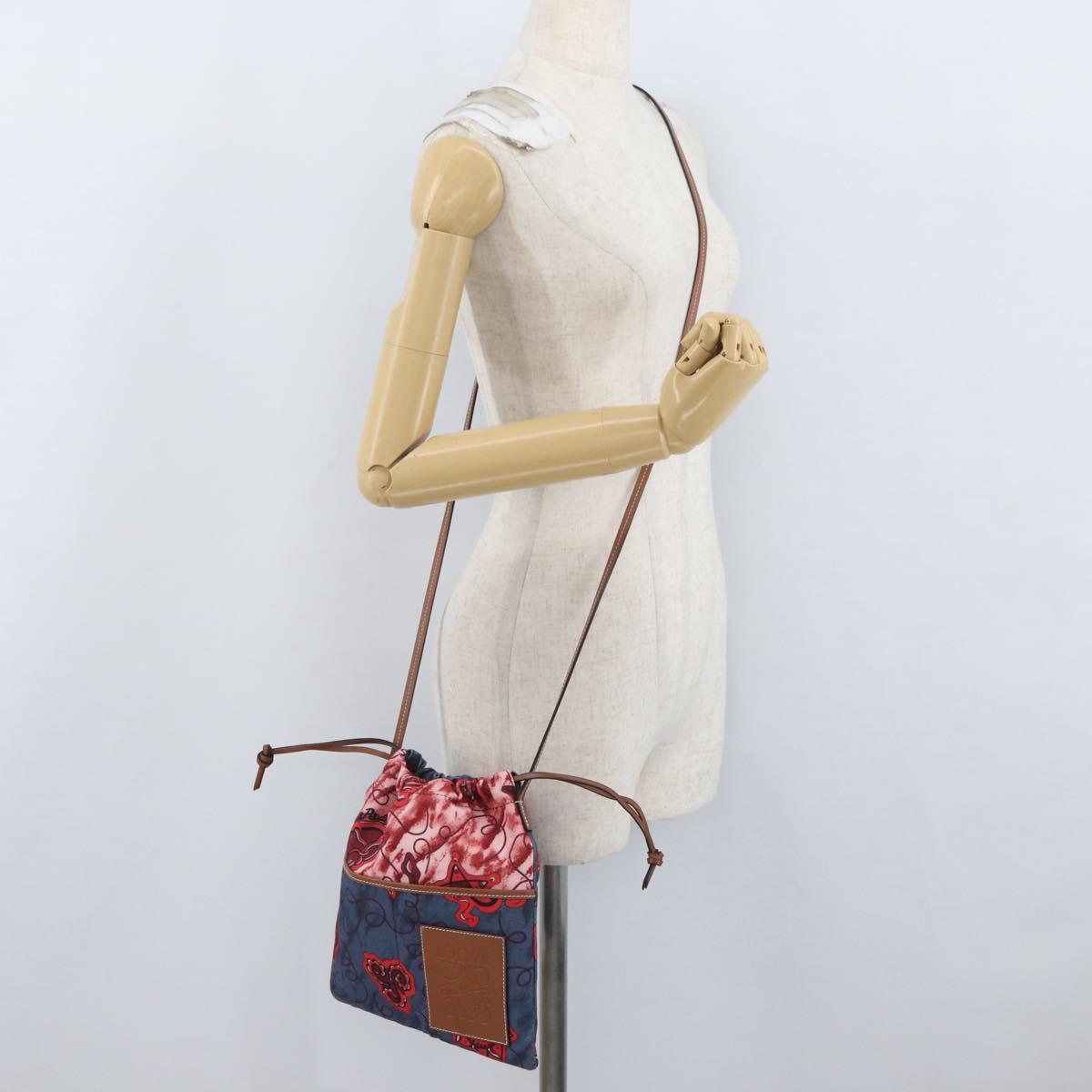LOEWE Anagram Paula's Ibiza Drawstring Shoulder Bag Canvas Blue Auth ka3363M
