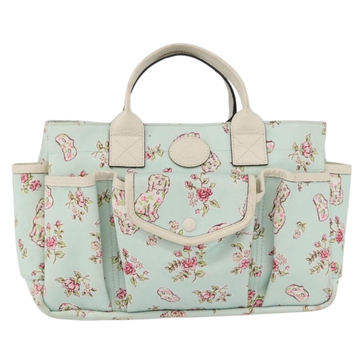 GUCCI Hand Bag Canvas Light Blue Auth ka3365