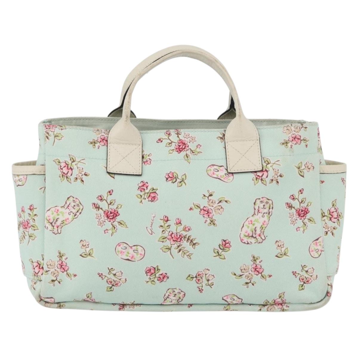 GUCCI Hand Bag Canvas Light Blue Auth ka3365