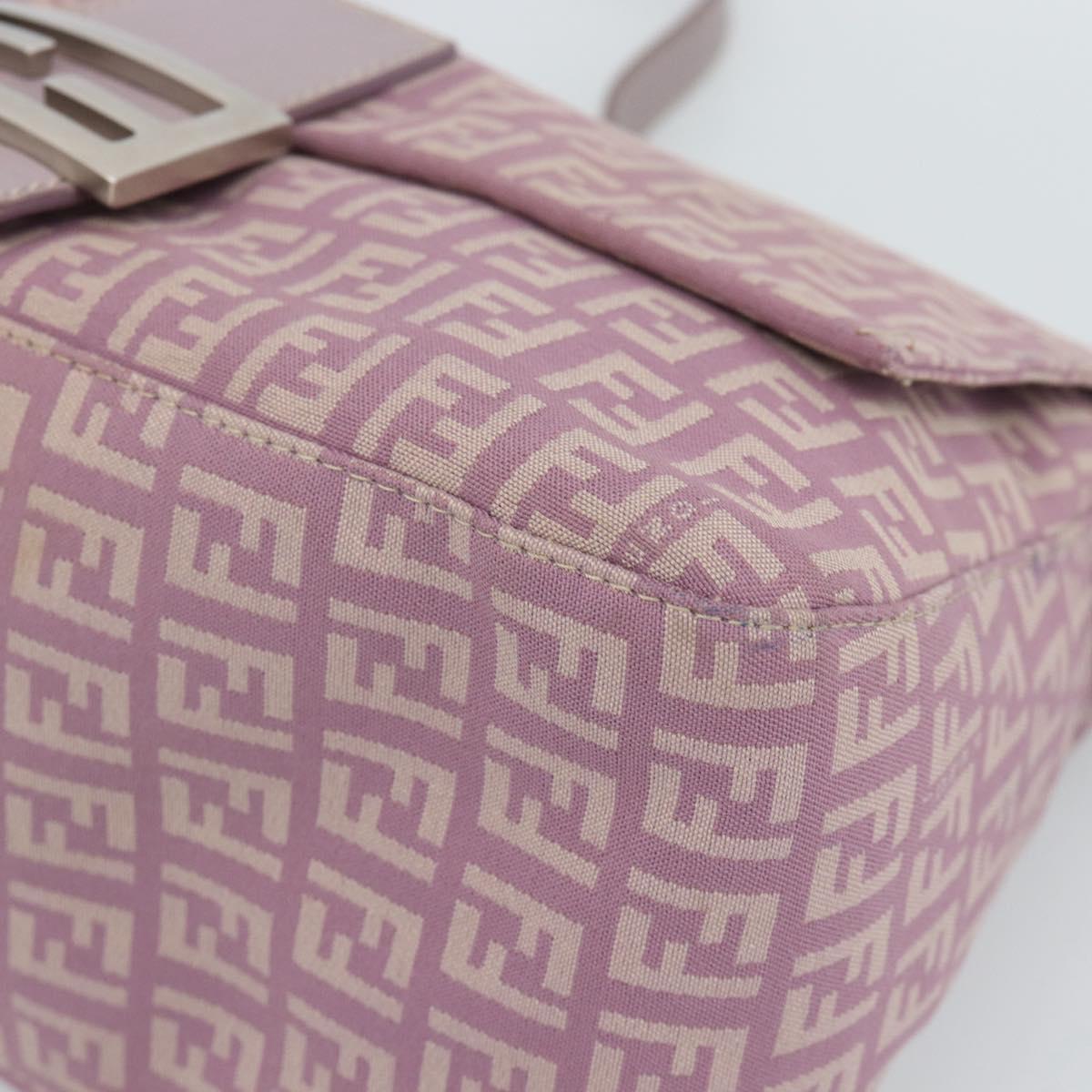 FENDI Zucchino Canvas Mamma Baguette Shoulder Bag Pink Silver Auth ka3366V