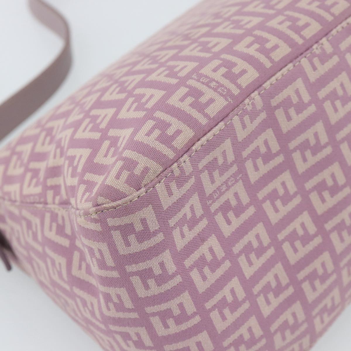 FENDI Zucchino Canvas Mamma Baguette Shoulder Bag Pink Silver Auth ka3366V