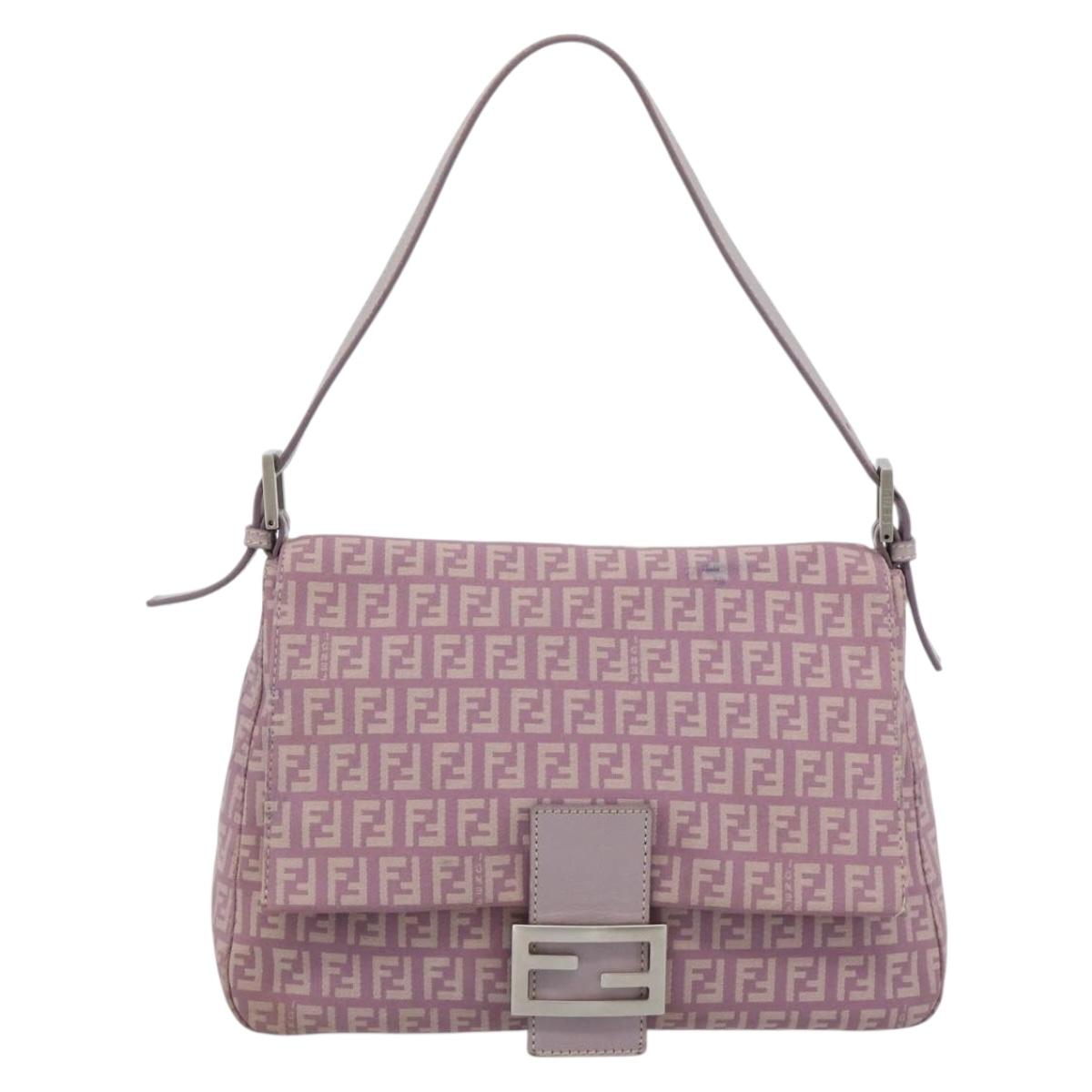 FENDI Zucchino Canvas Mamma Baguette Shoulder Bag Pink Silver Auth ka3366V