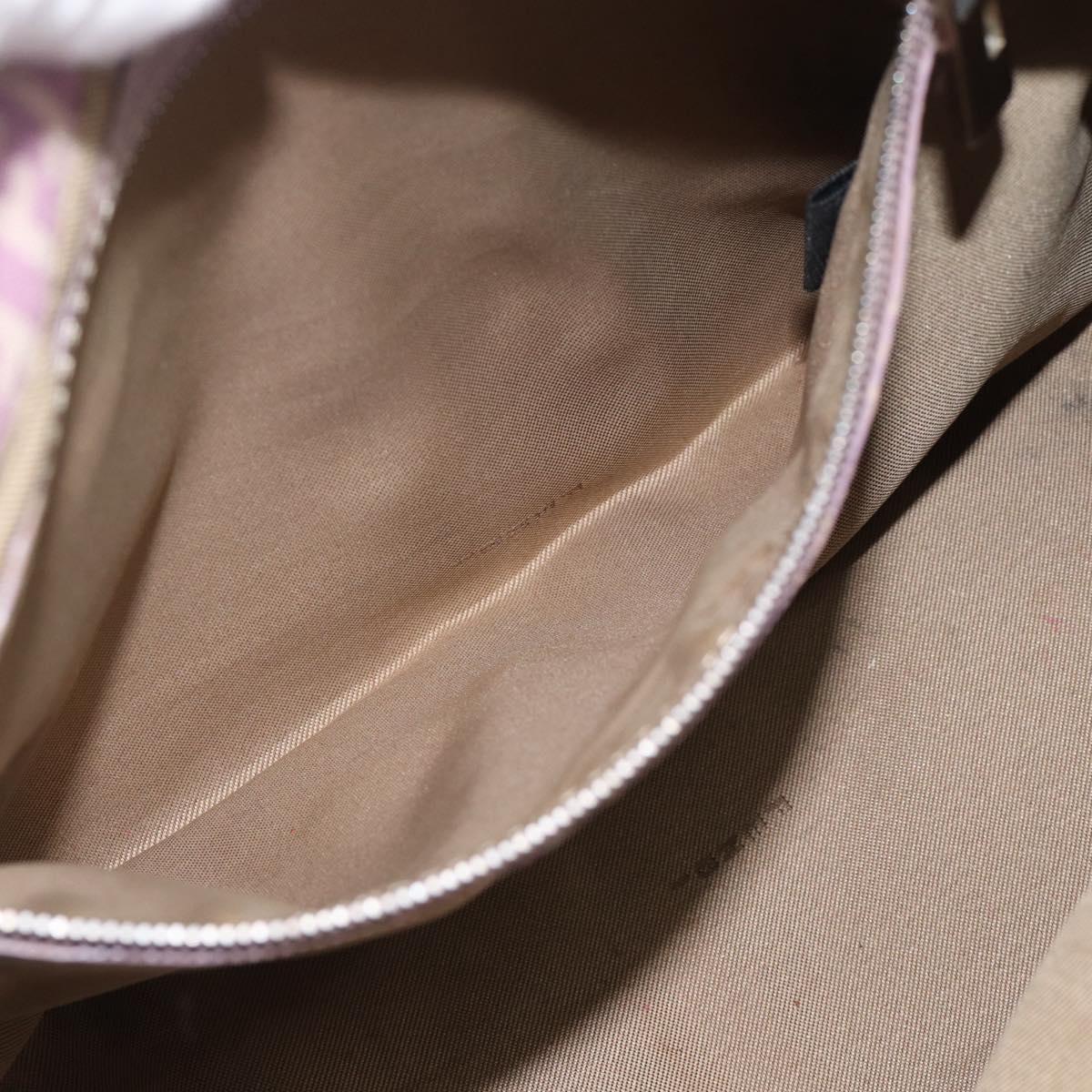 FENDI Zucchino Canvas Mamma Baguette Shoulder Bag Pink Silver Auth ka3366V