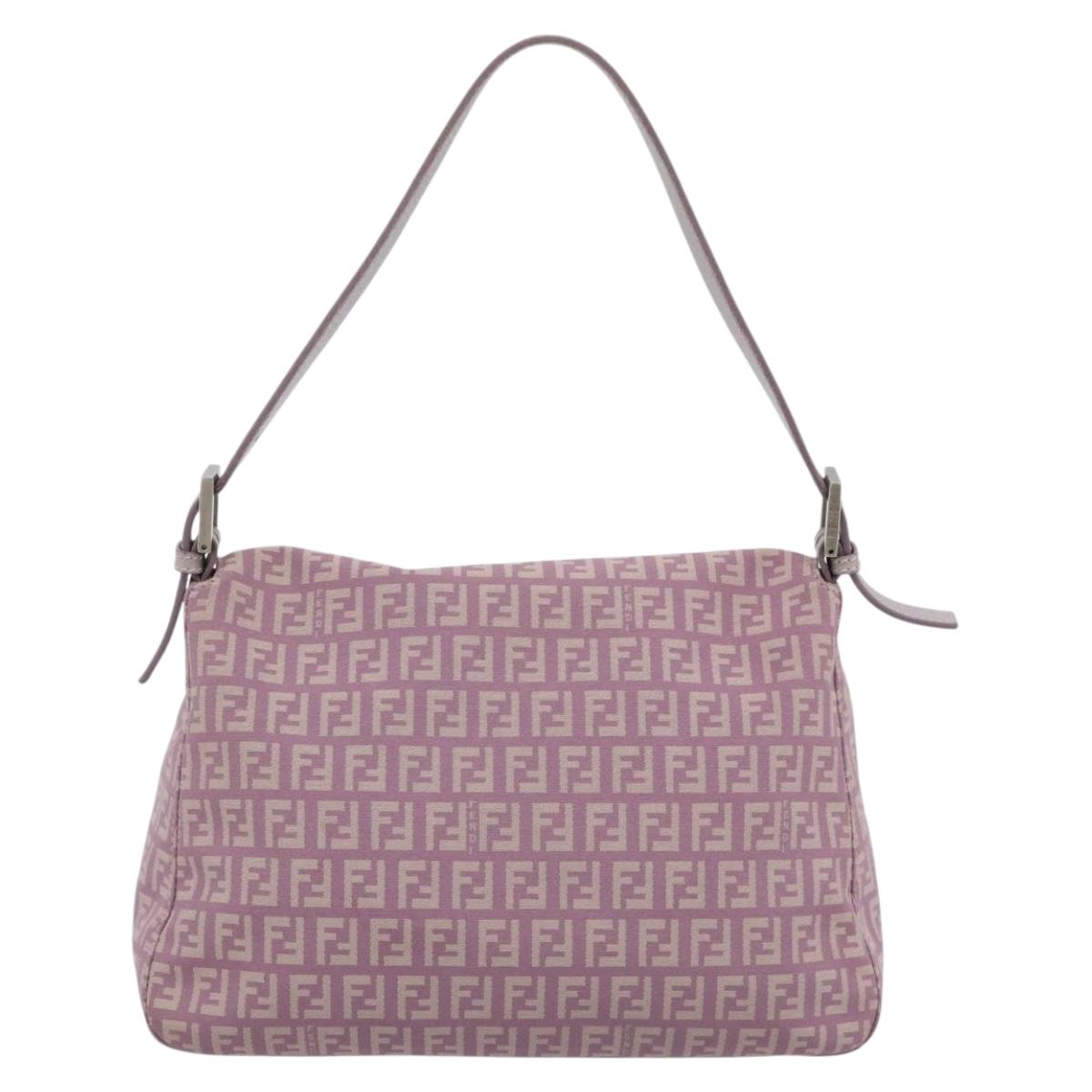 FENDI Zucchino Canvas Mamma Baguette Shoulder Bag Pink Silver Auth ka3366V