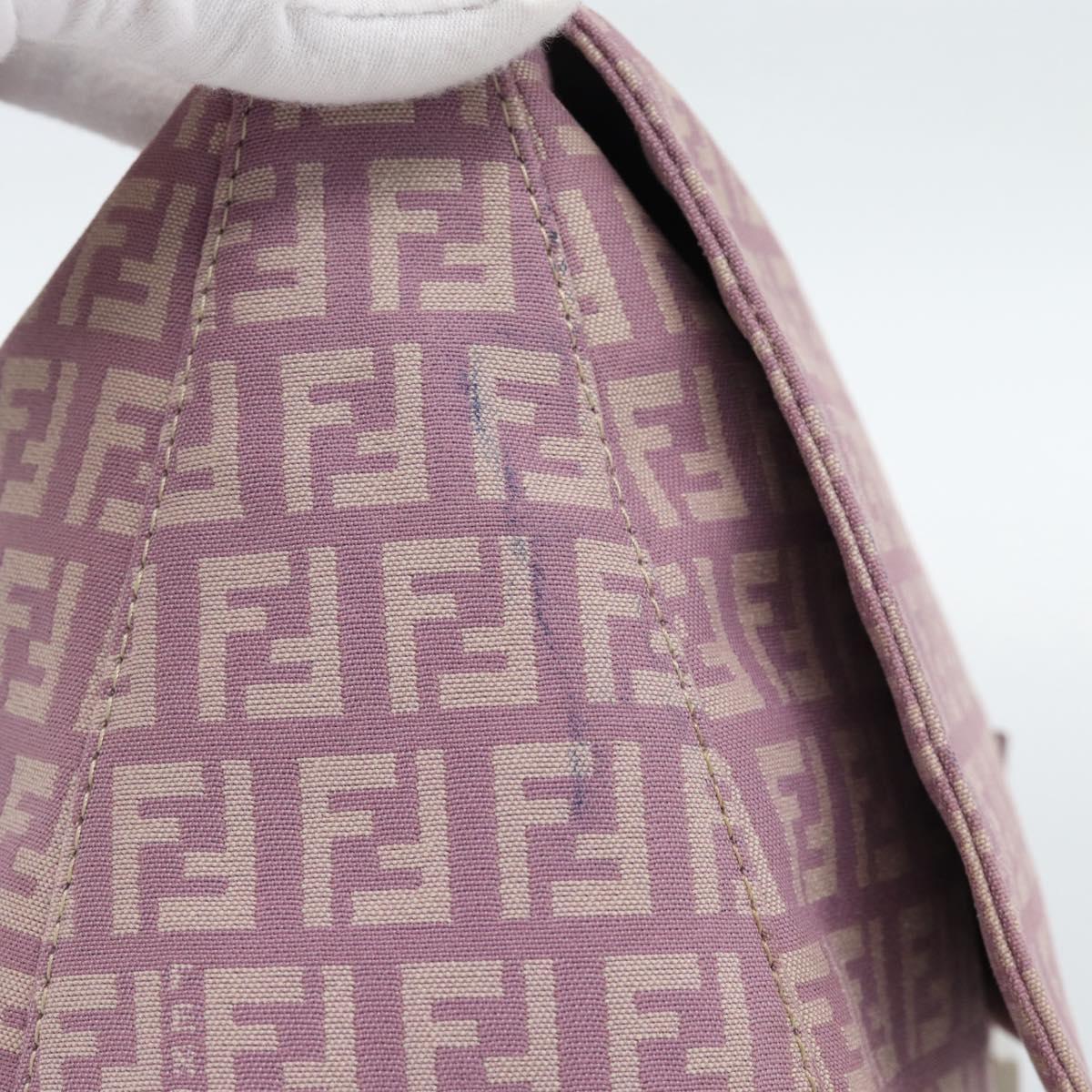 FENDI Zucchino Canvas Mamma Baguette Shoulder Bag Pink Silver Auth ka3366V
