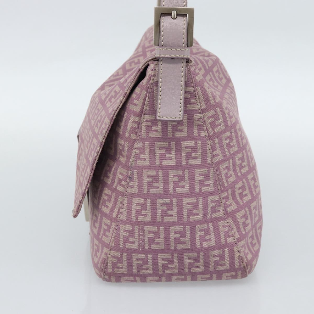 FENDI Zucchino Canvas Mamma Baguette Shoulder Bag Pink Silver Auth ka3366V