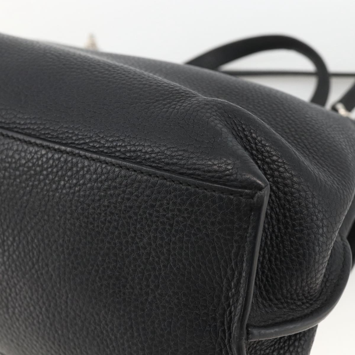 GUCCI Bamboo Hand Bag Leather 2way Black Silver 392013 Auth ka3371