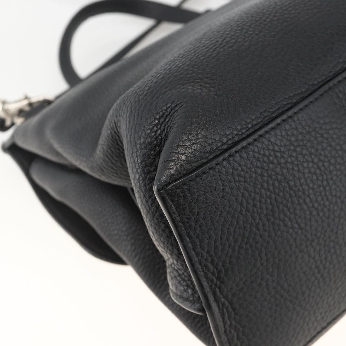 GUCCI Bamboo Hand Bag Leather 2way Black Silver 392013 Auth ka3371