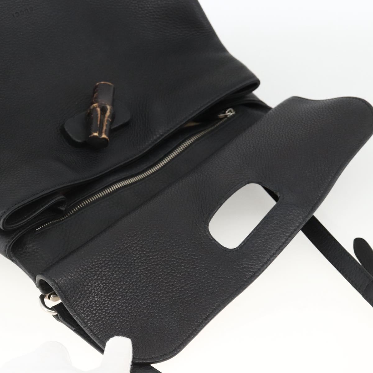 GUCCI Bamboo Hand Bag Leather 2way Black Silver 392013 Auth ka3371