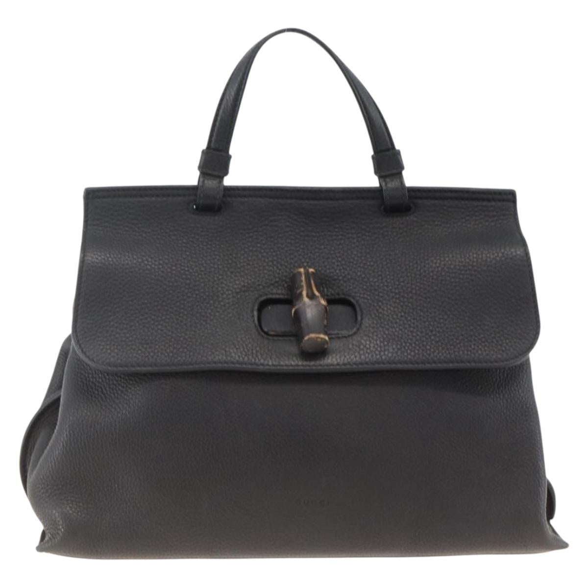 GUCCI Bamboo Hand Bag Leather 2way Black Silver 392013 Auth ka3371