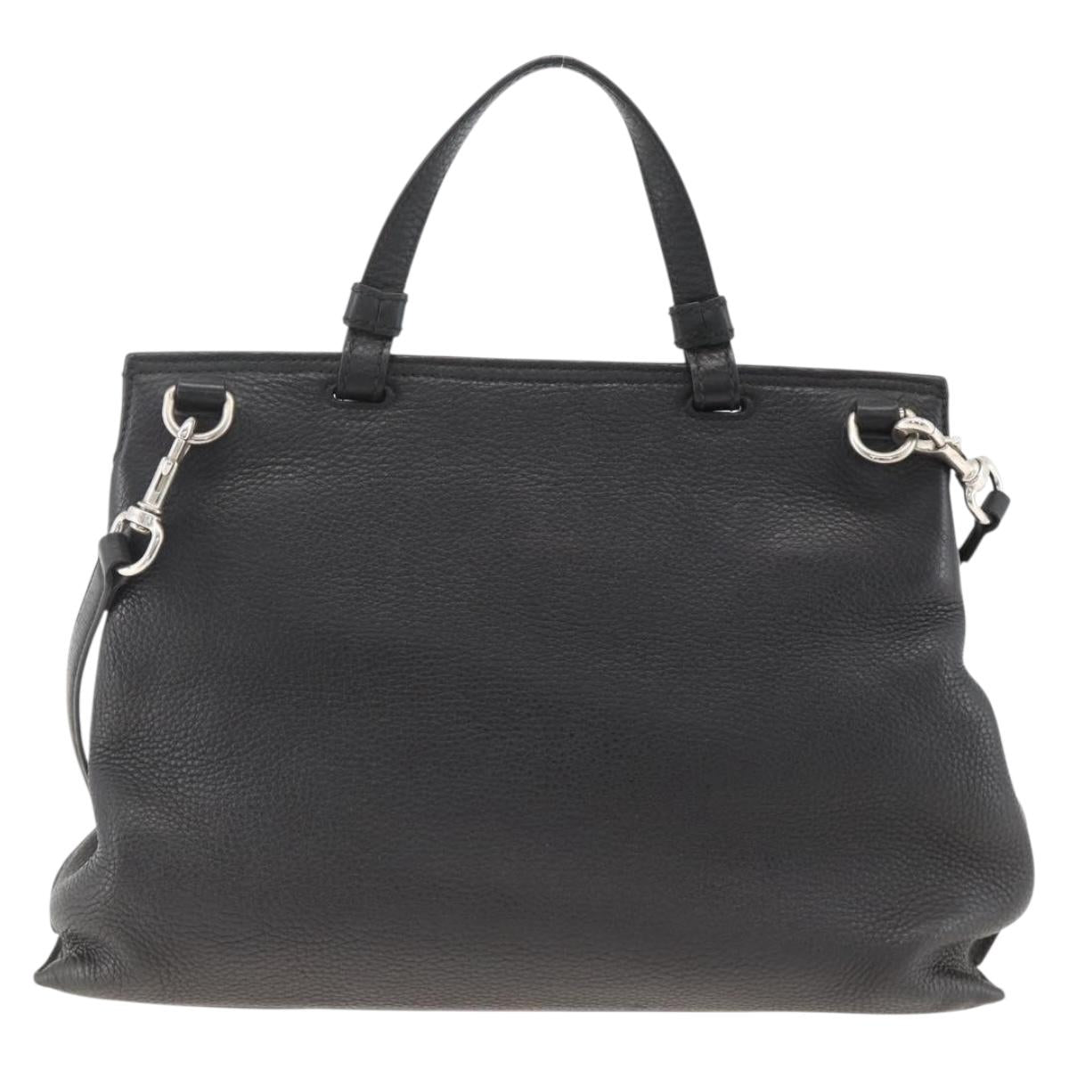 GUCCI Bamboo Hand Bag Leather 2way Black Silver 392013 Auth ka3371