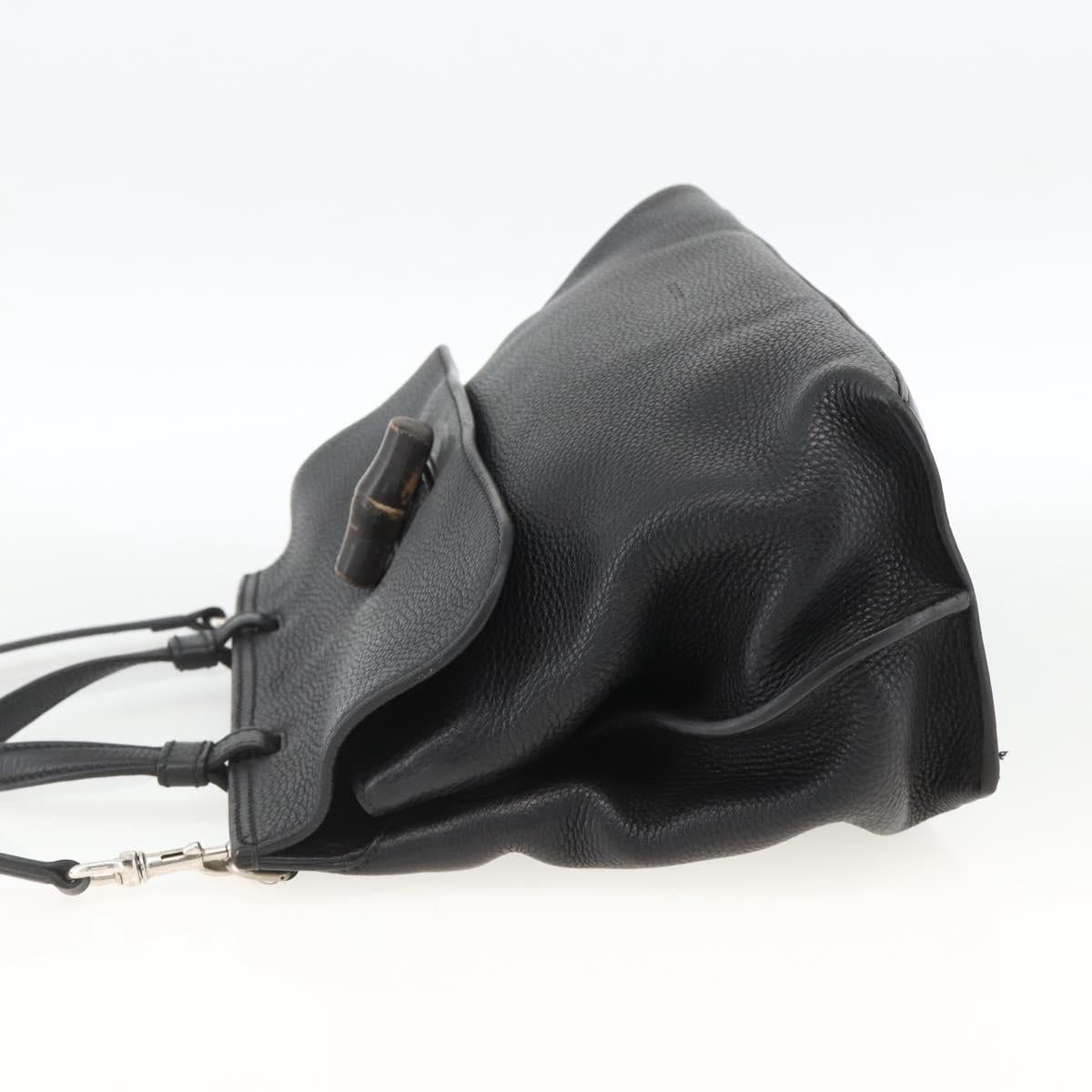 GUCCI Bamboo Hand Bag Leather 2way Black Silver 392013 Auth ka3371