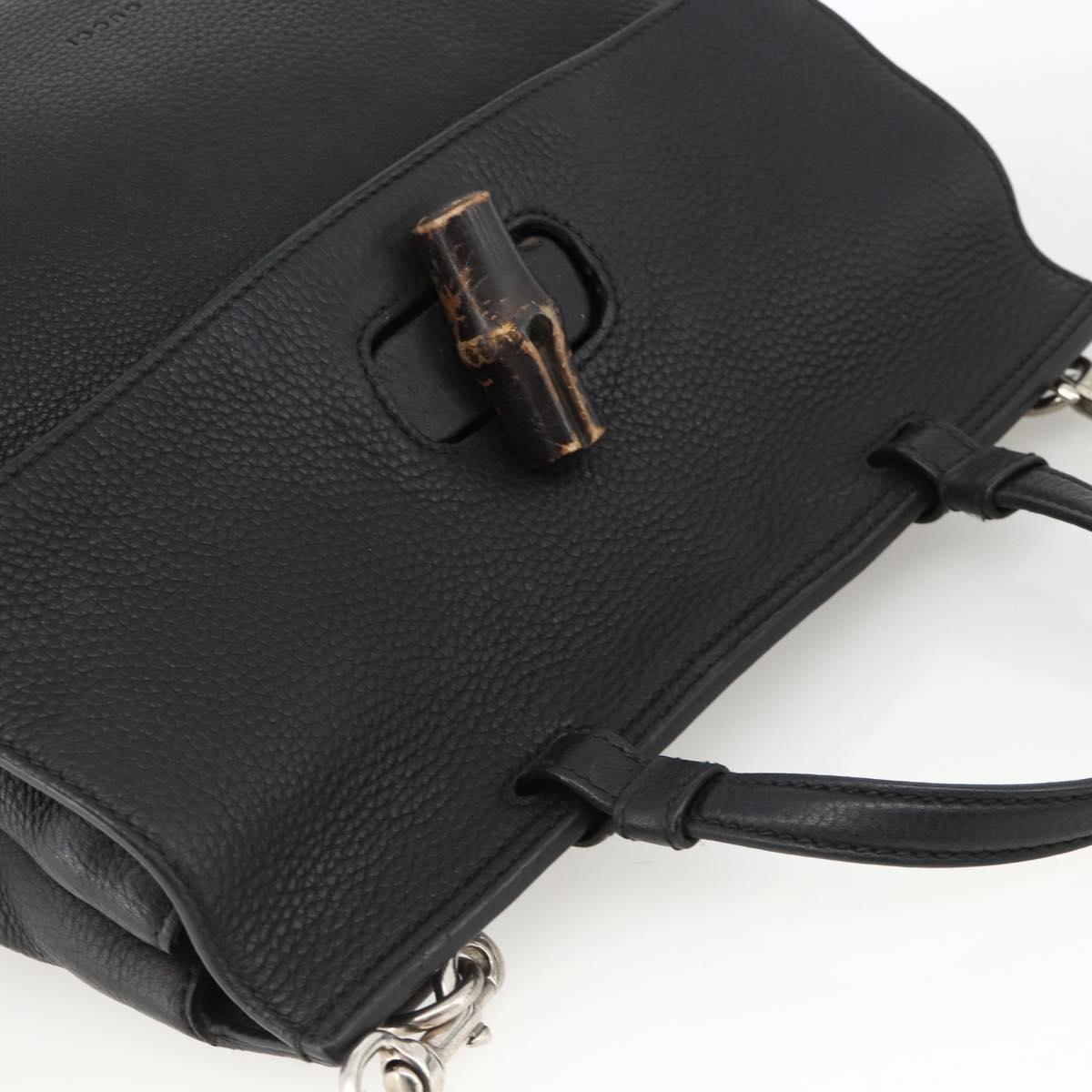 GUCCI Bamboo Hand Bag Leather 2way Black Silver 392013 Auth ka3371