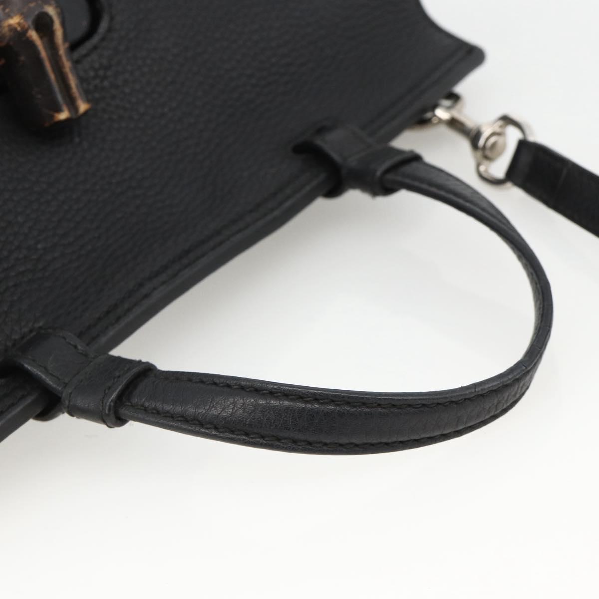 GUCCI Bamboo Hand Bag Leather 2way Black Silver 392013 Auth ka3371