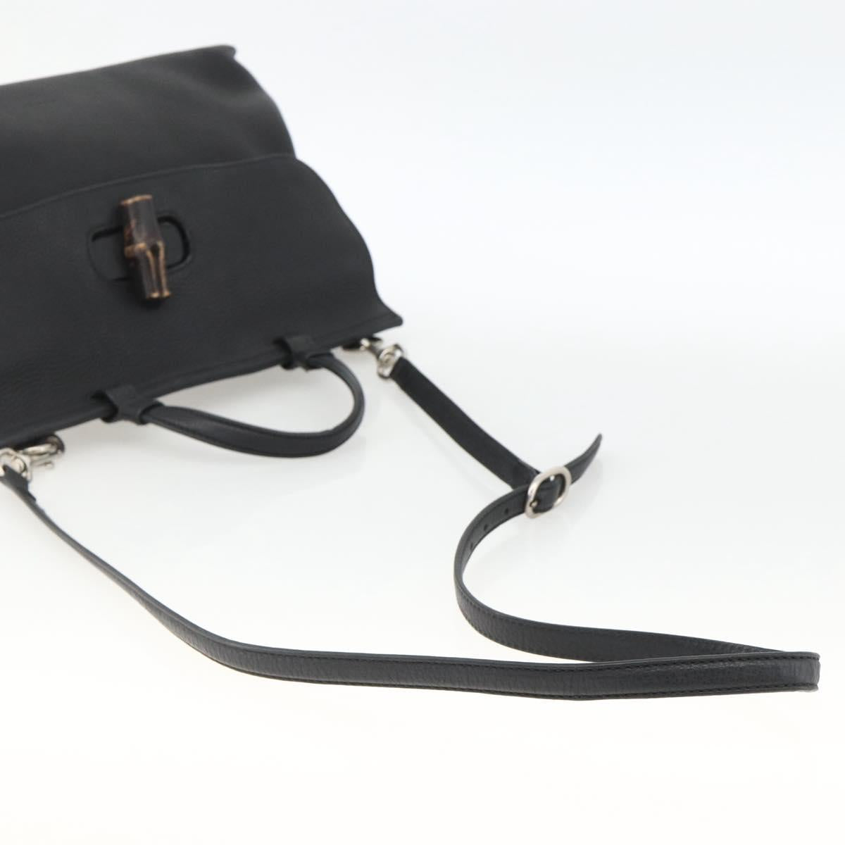 GUCCI Bamboo Hand Bag Leather 2way Black Silver 392013 Auth ka3371
