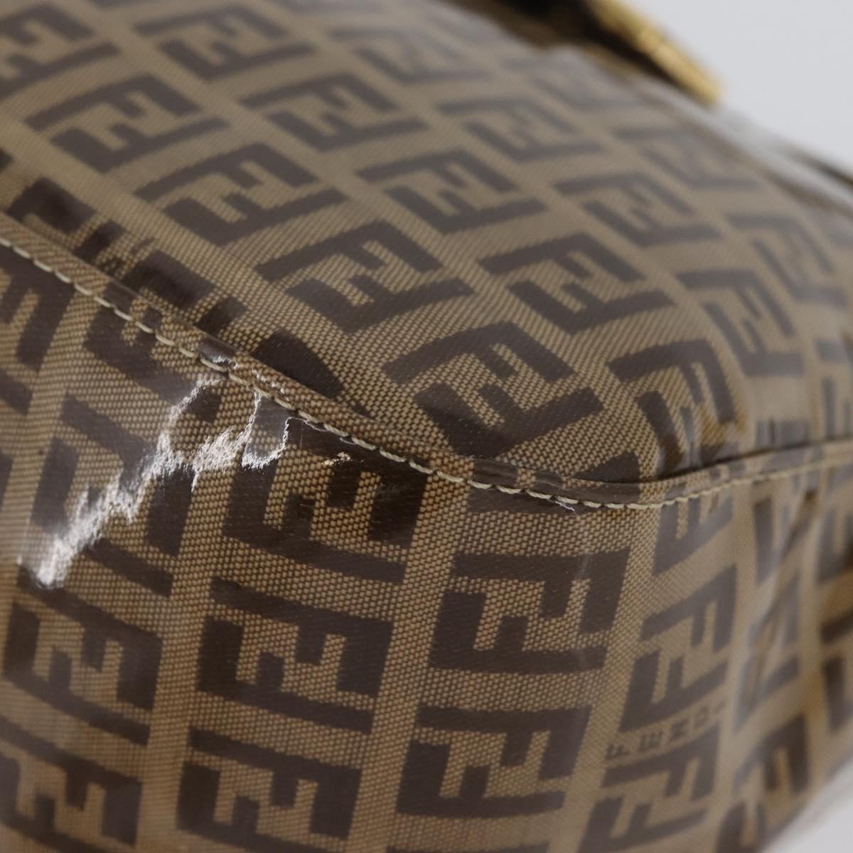 FENDI Zucchino Canvas Mamma Baguette Shoulder Bag Beige Gold Auth ka3373V