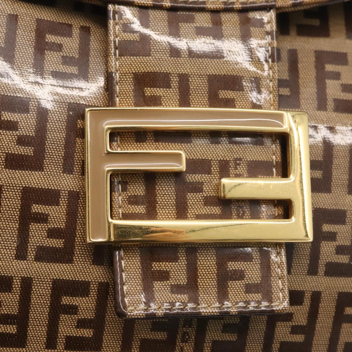 FENDI Zucchino Canvas Mamma Baguette Shoulder Bag Beige Gold Auth ka3373V
