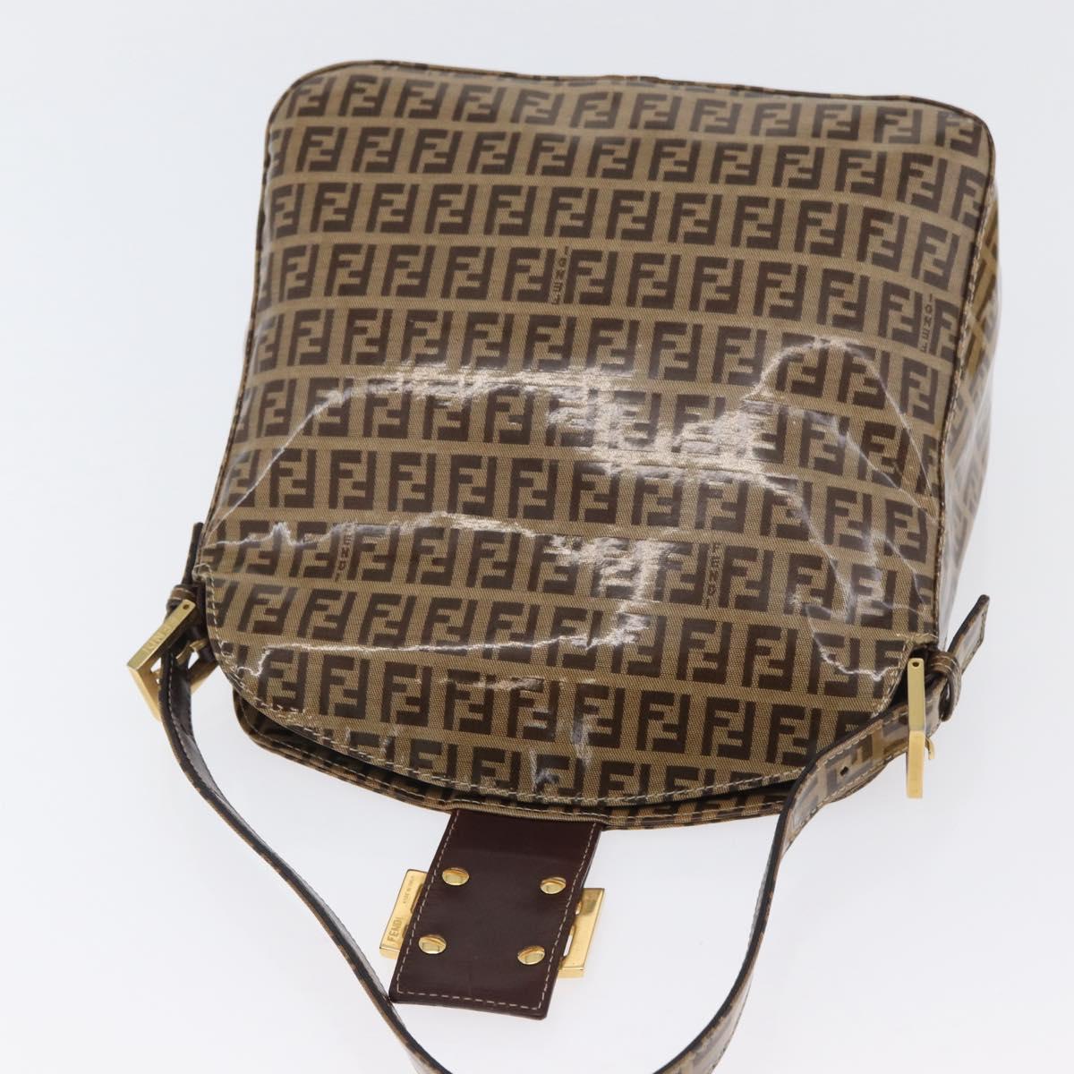 FENDI Zucchino Canvas Mamma Baguette Shoulder Bag Beige Gold Auth ka3373V