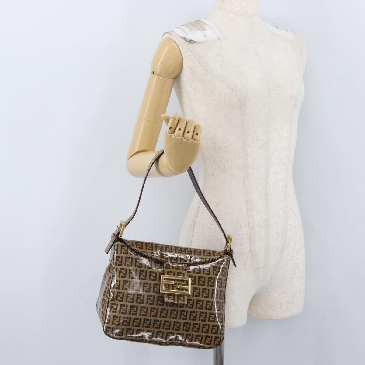 FENDI Zucchino Canvas Mamma Baguette Shoulder Bag Beige Gold Auth ka3373V