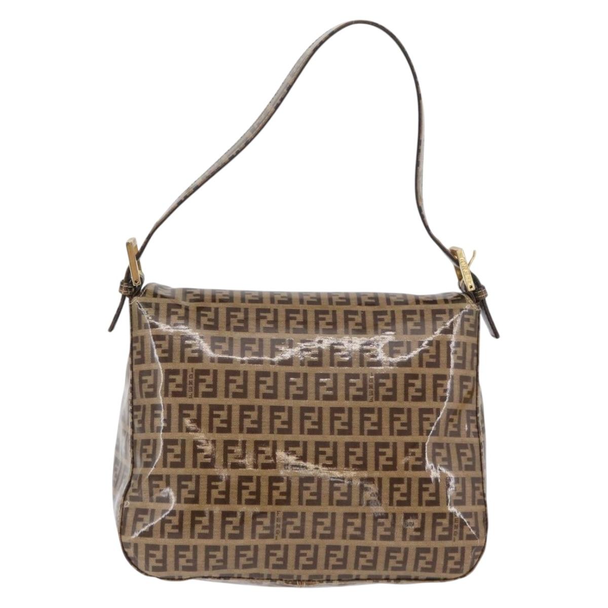 FENDI Zucchino Canvas Mamma Baguette Shoulder Bag Beige Gold Auth ka3373V