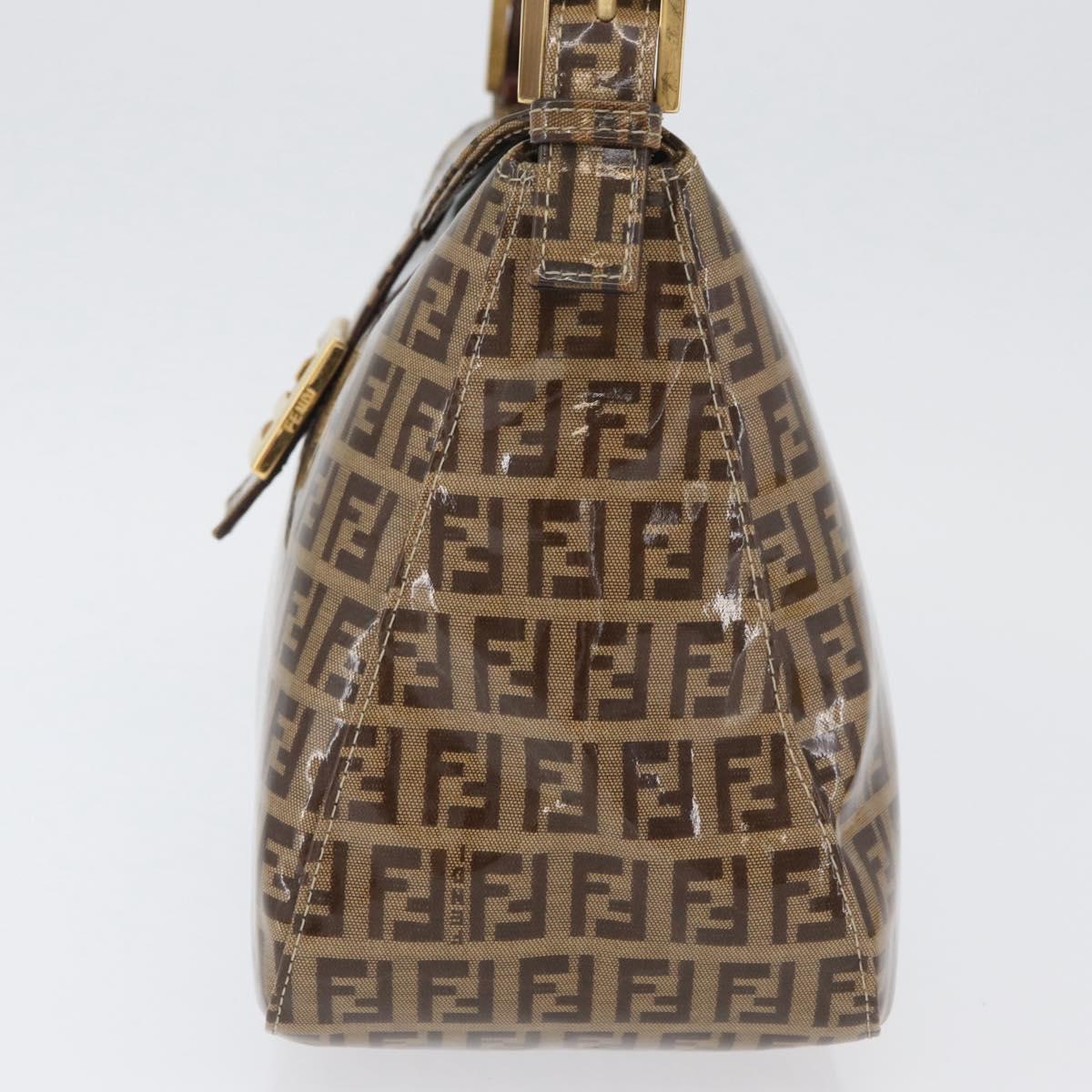 FENDI Zucchino Canvas Mamma Baguette Shoulder Bag Beige Gold Auth ka3373V