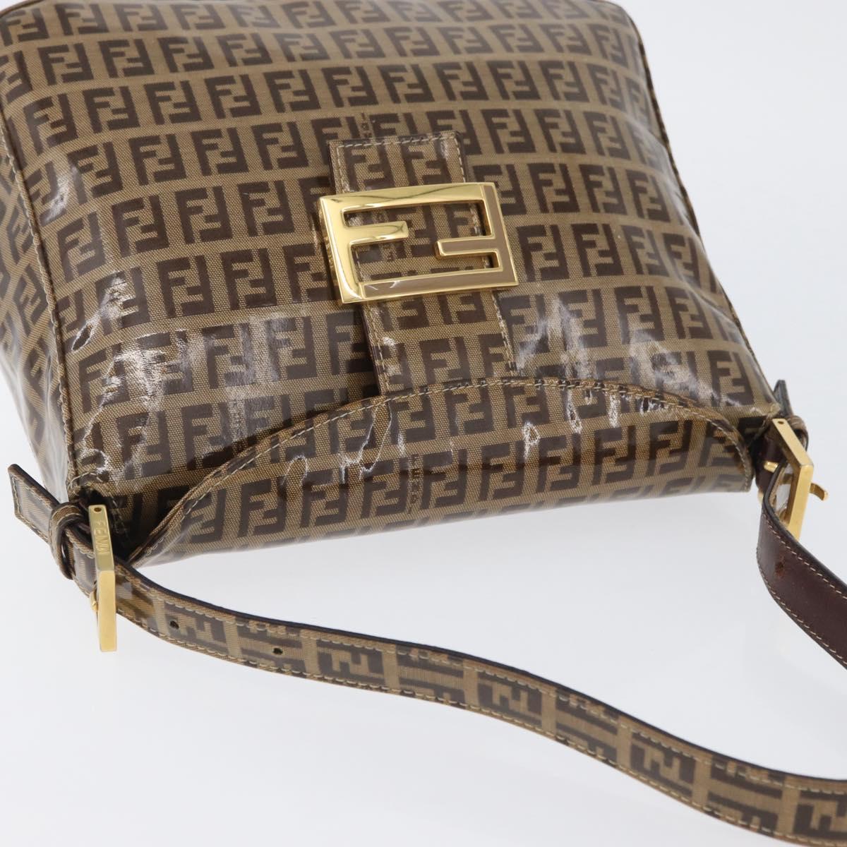 FENDI Zucchino Canvas Mamma Baguette Shoulder Bag Beige Gold Auth ka3373V