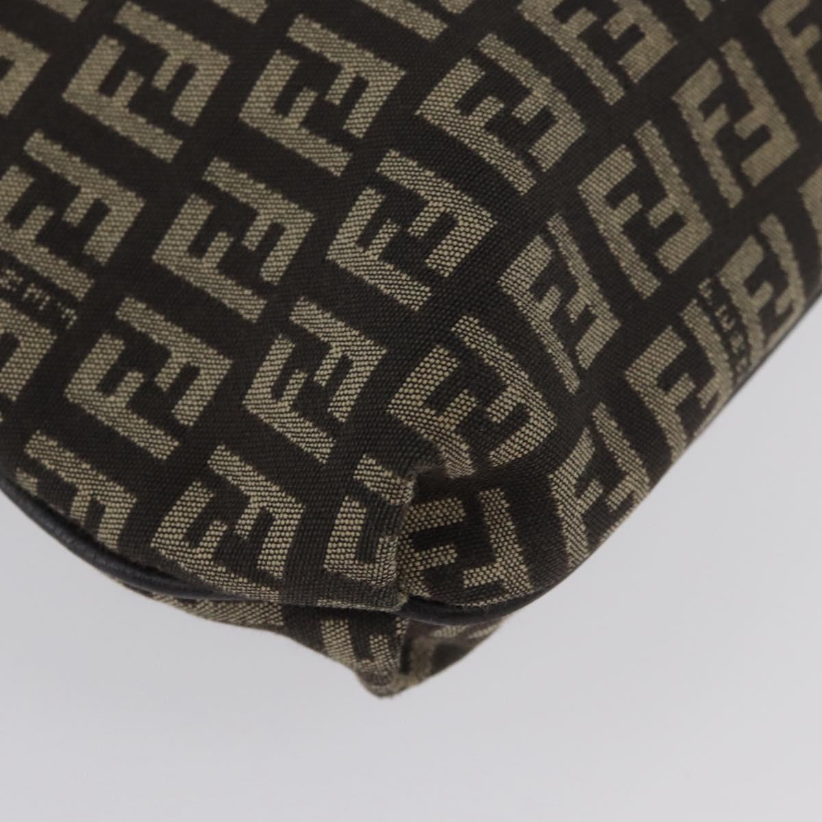 FENDI Zucchino Canvas Shoulder Bag Brown Silver Auth ka3374