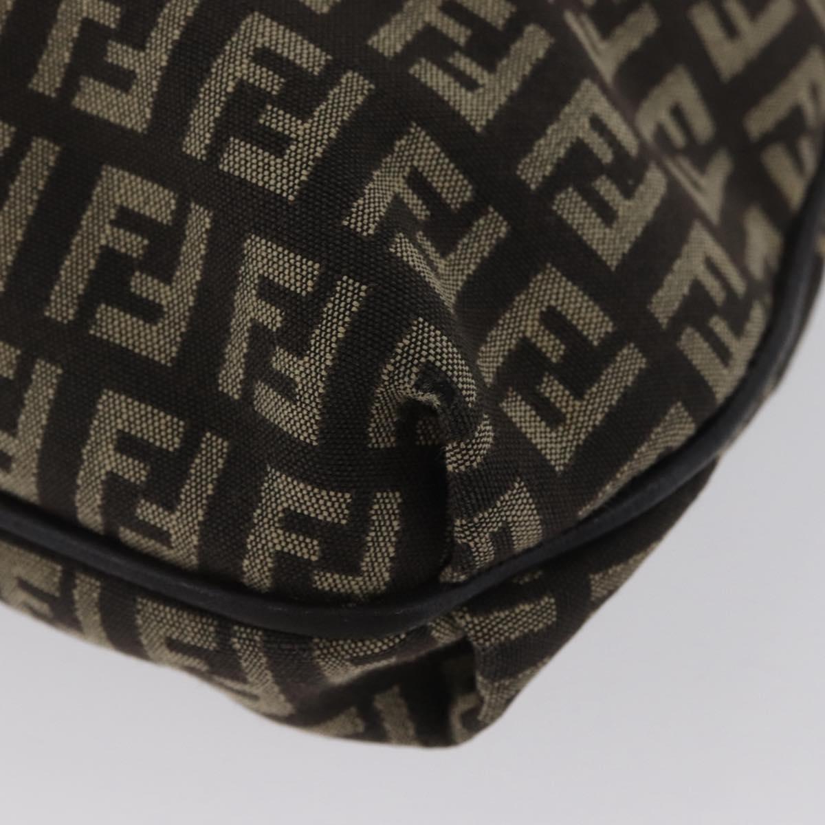 FENDI Zucchino Canvas Shoulder Bag Brown Silver Auth ka3374