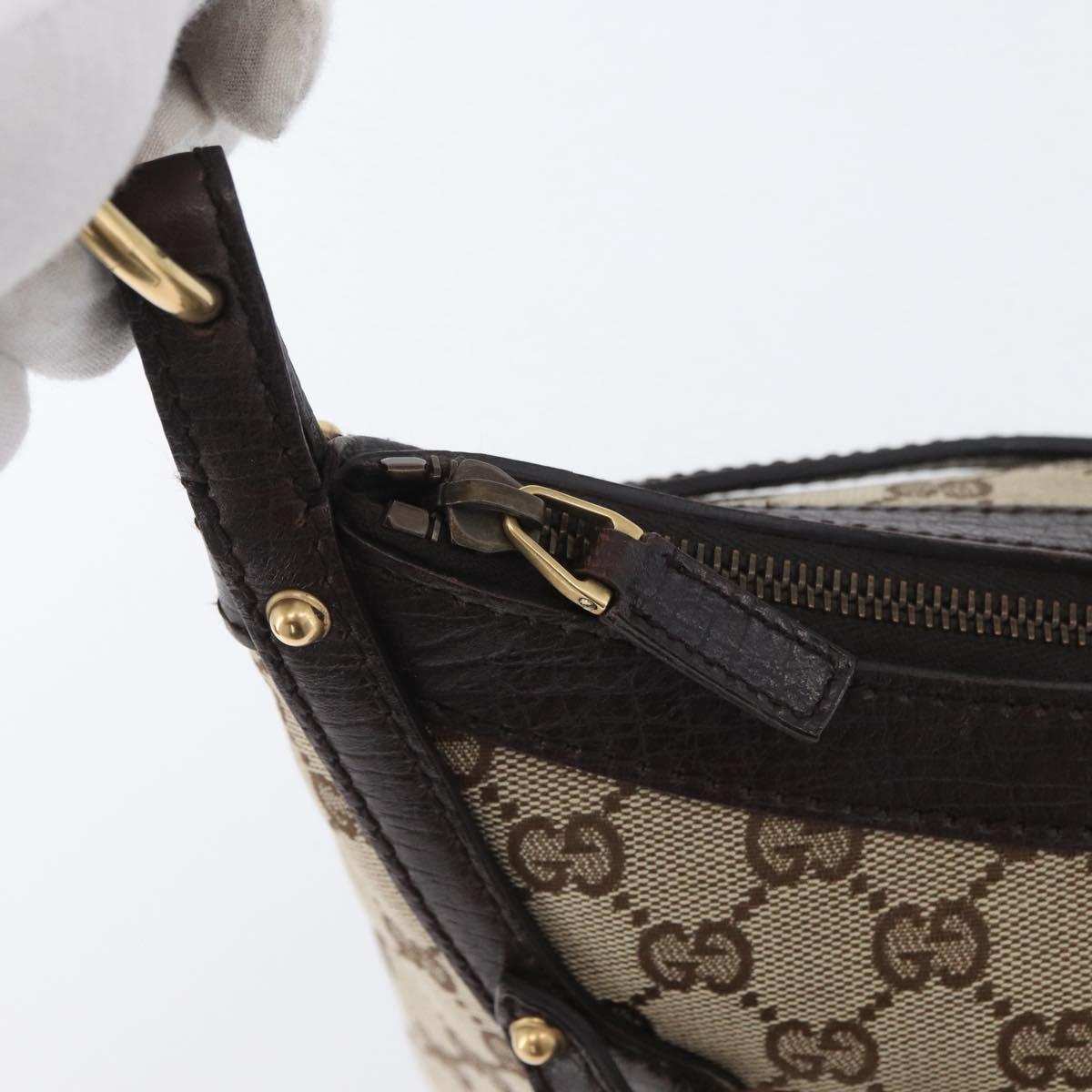 GUCCI GG Canvas Horsebit Shoulder Bag Beige Gold 114890 Auth ka3375SAV
