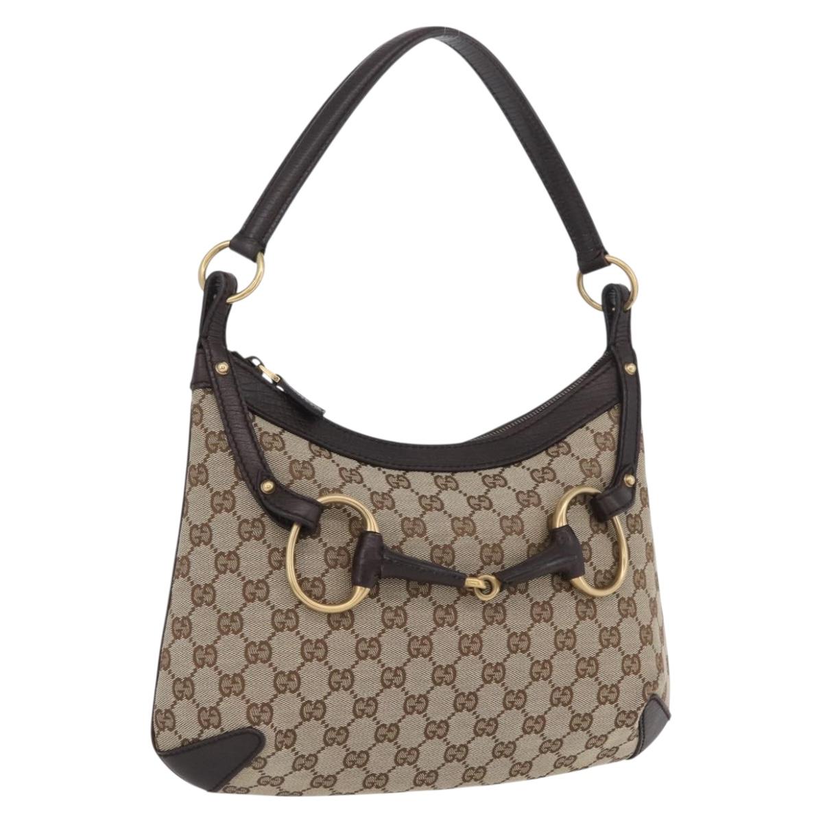 GUCCI GG Canvas Horsebit Shoulder Bag Beige Gold 114890 Auth ka3375SAV