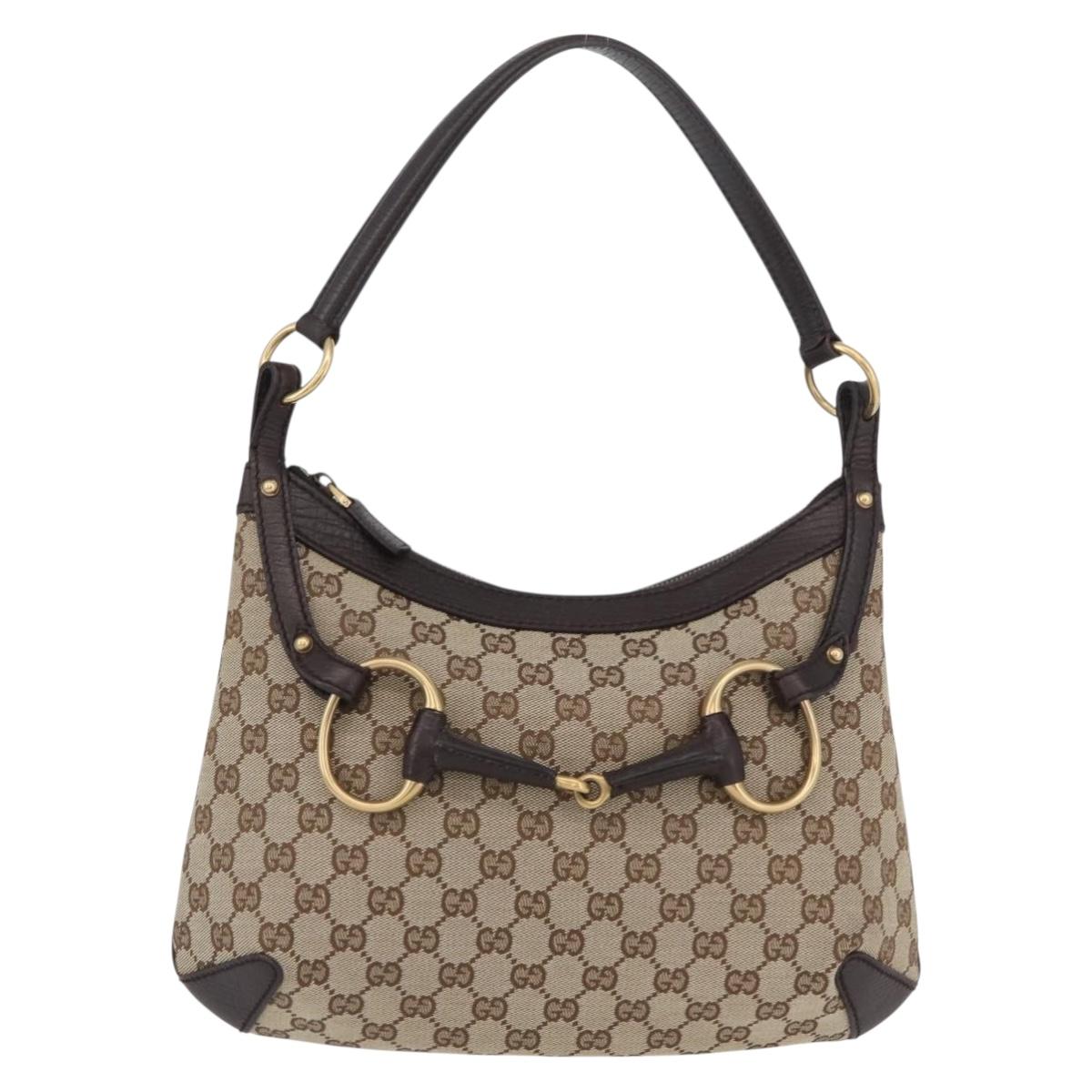 GUCCI GG Canvas Horsebit Shoulder Bag Beige Gold 114890 Auth ka3375SAV