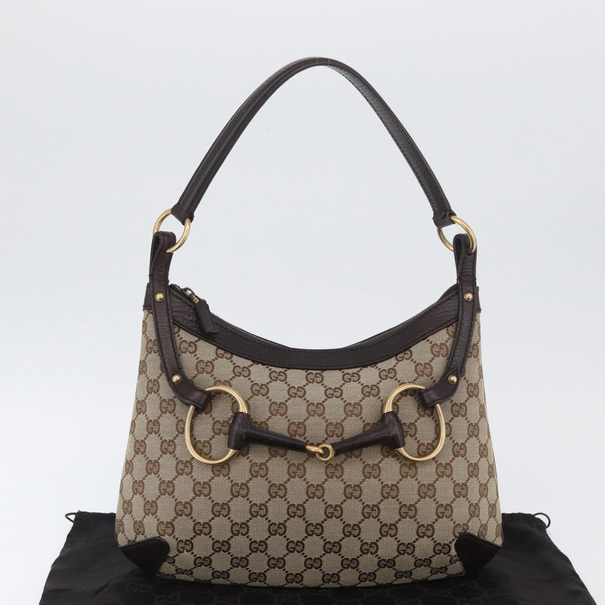 GUCCI GG Canvas Horsebit Shoulder Bag Beige Gold 114890 Auth ka3375SAV