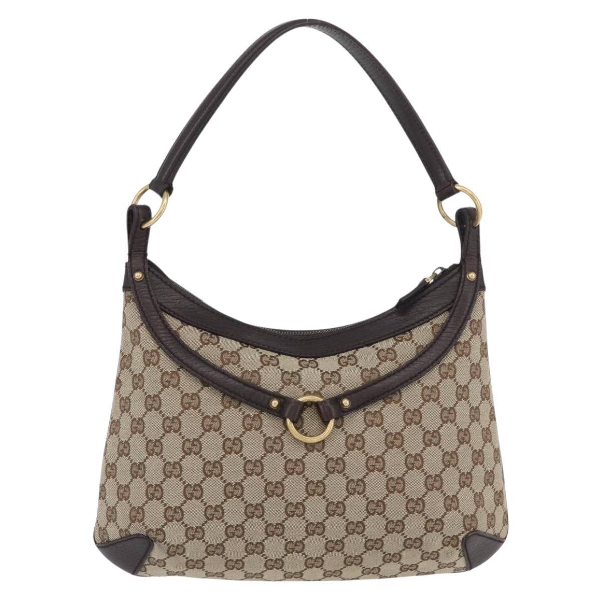 GUCCI GG Canvas Horsebit Shoulder Bag Beige Gold 114890 Auth ka3375SAV