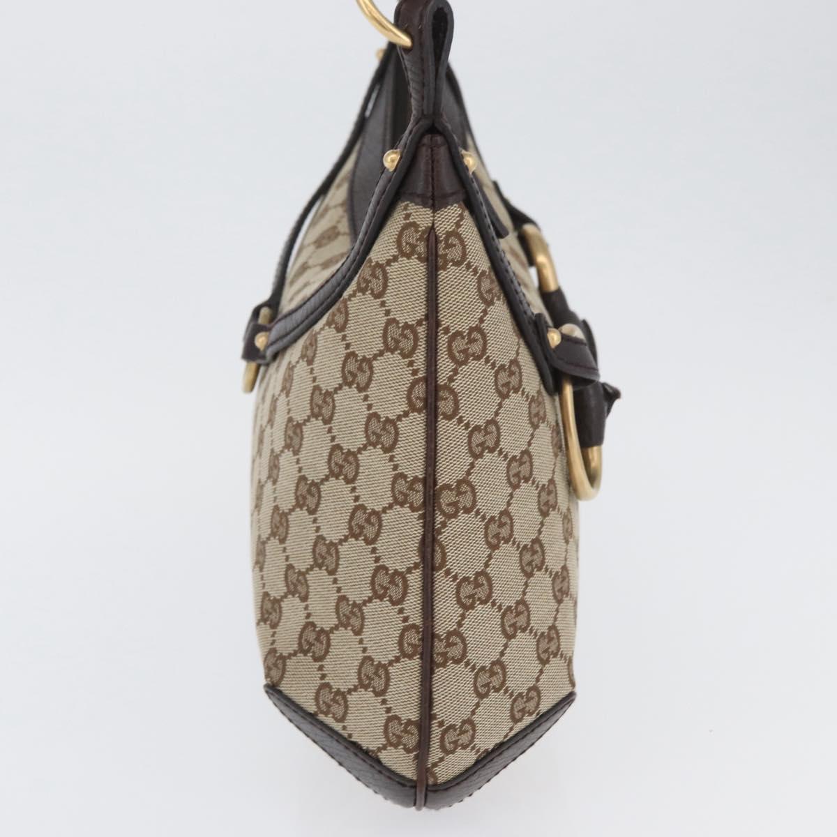 GUCCI GG Canvas Horsebit Shoulder Bag Beige Gold 114890 Auth ka3375SAV