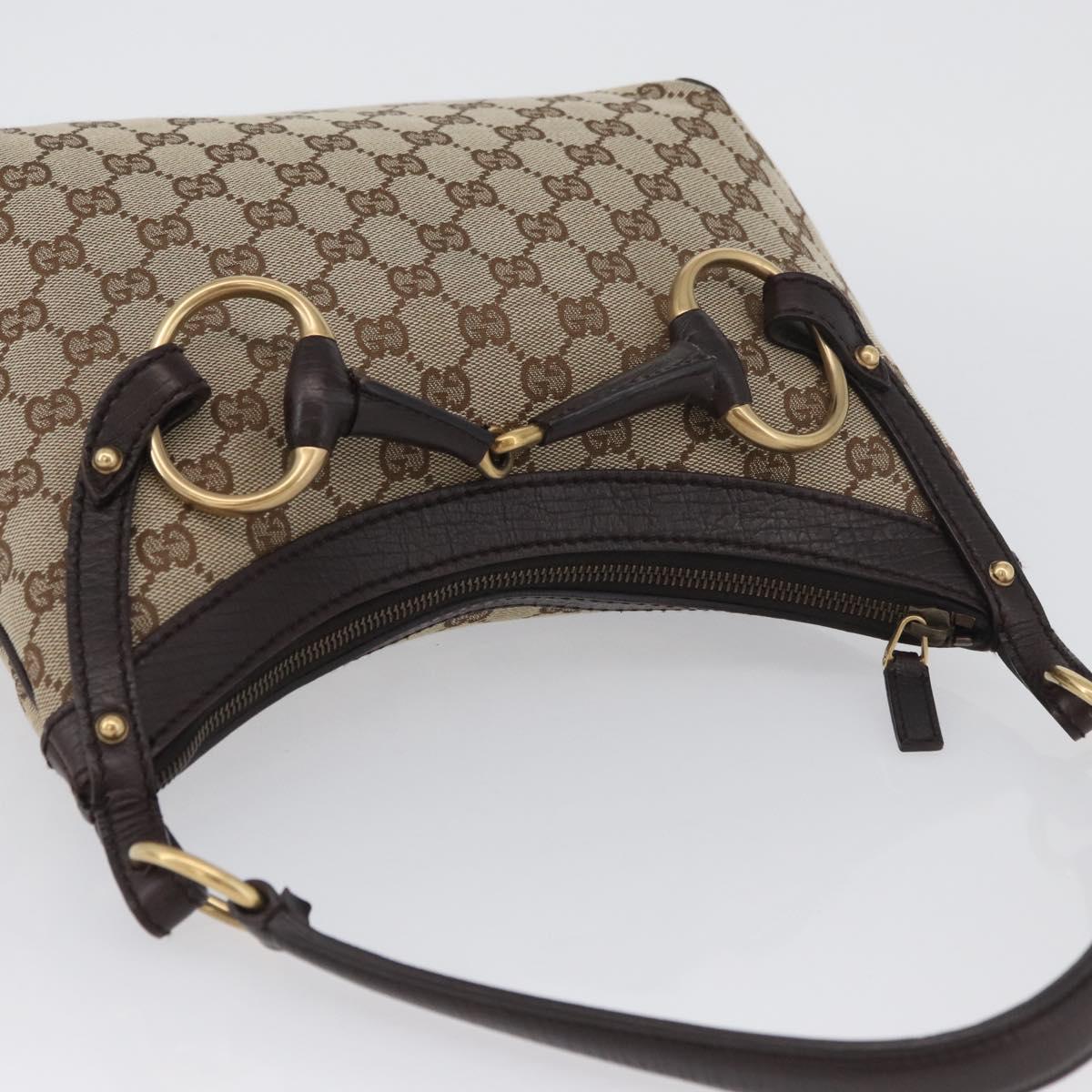 GUCCI GG Canvas Horsebit Shoulder Bag Beige Gold 114890 Auth ka3375SAV