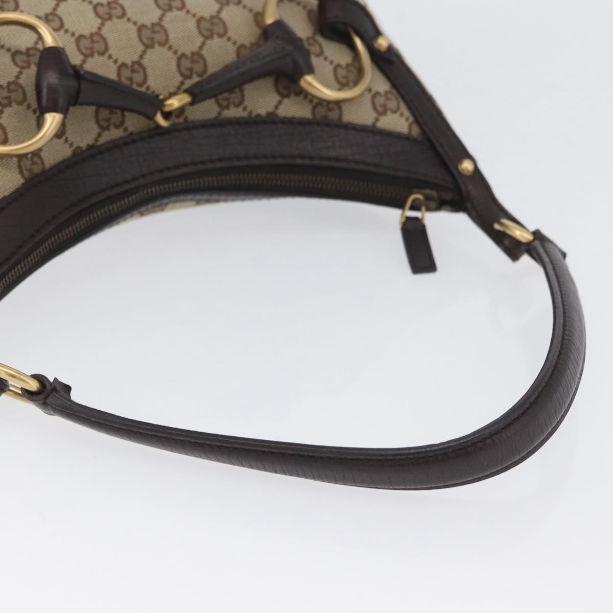 GUCCI GG Canvas Horsebit Shoulder Bag Beige Gold 114890 Auth ka3375SAV