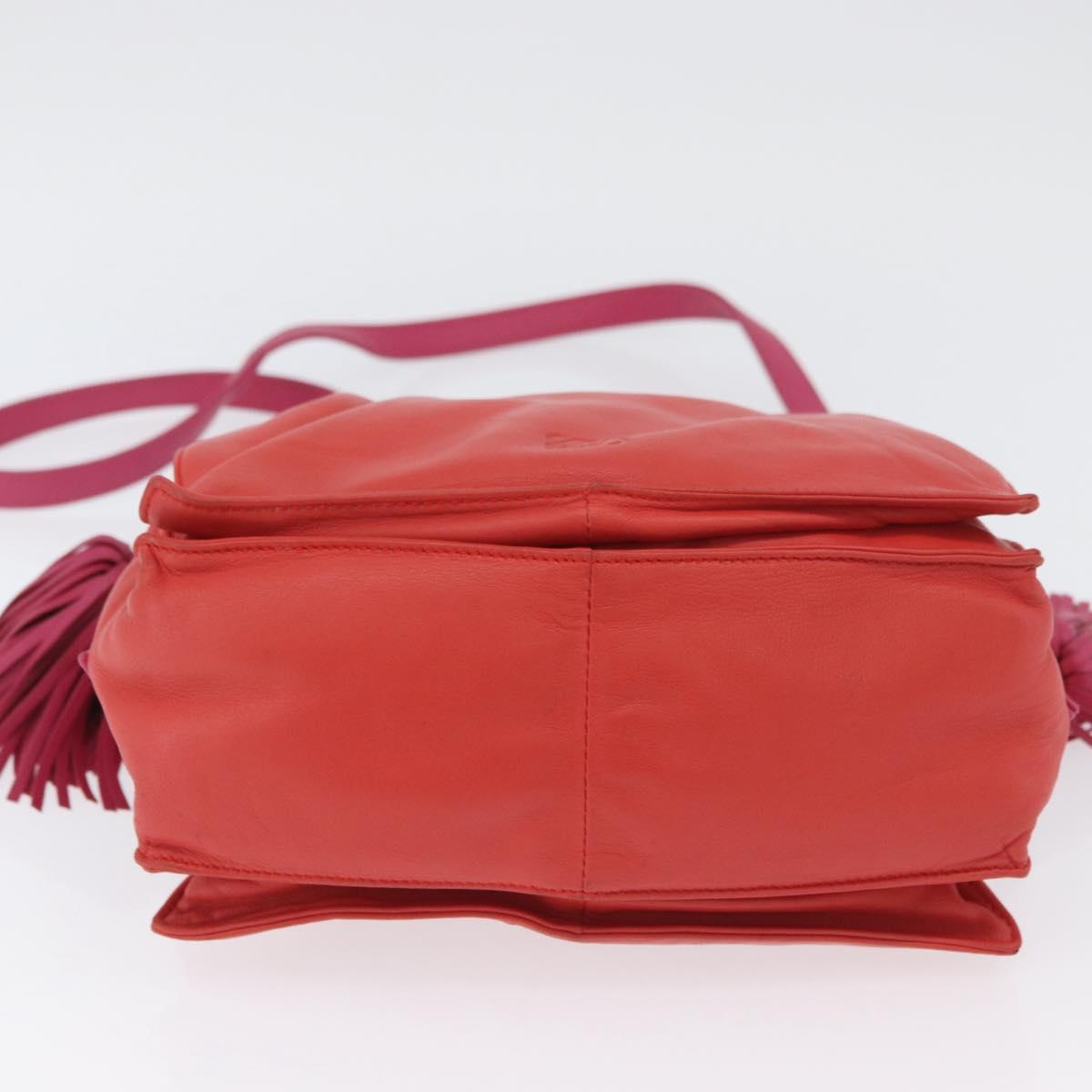 LOEWE Anagram Purse Shoulder Bag Leather Orange Gold Auth ka3378A