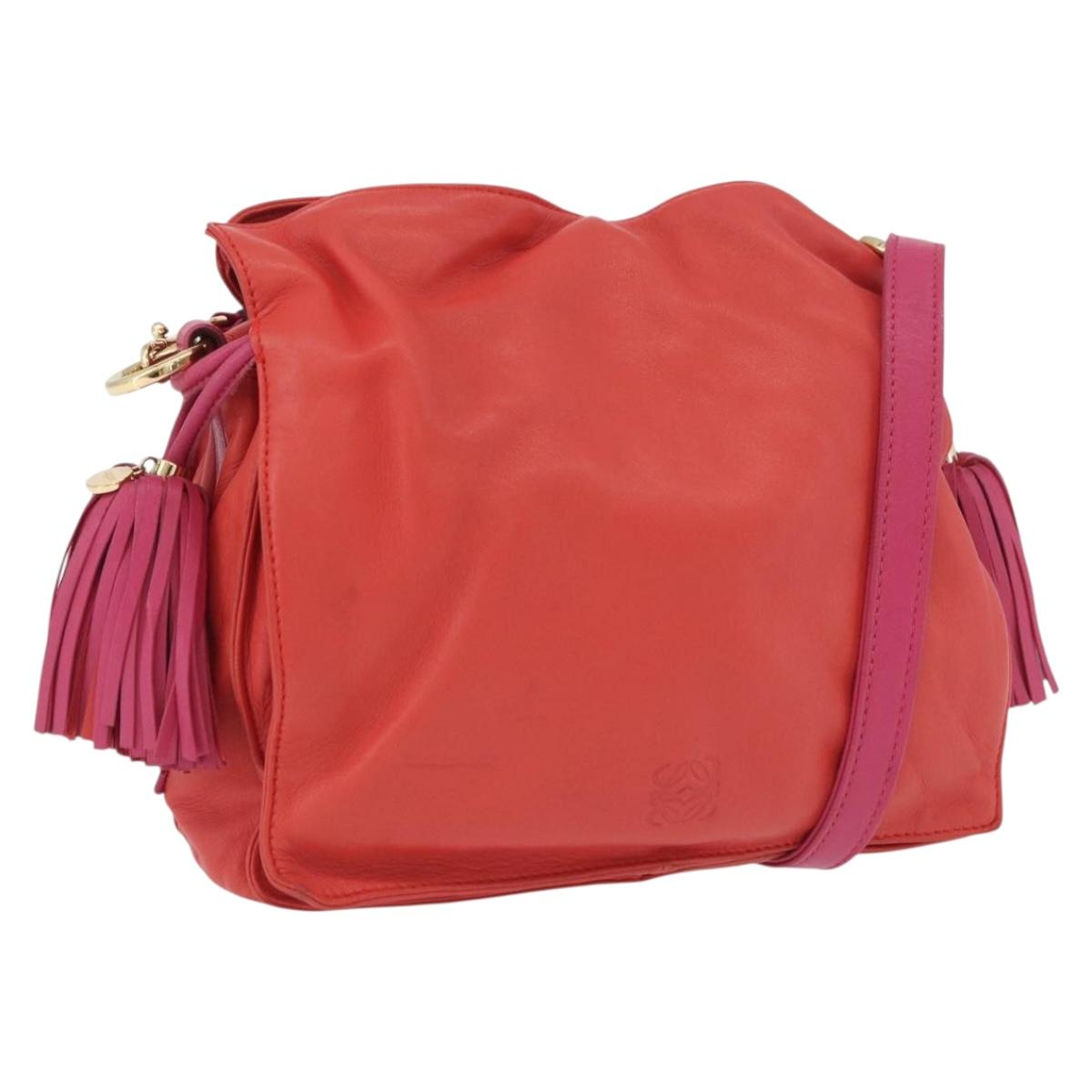 LOEWE Anagram Purse Shoulder Bag Leather Orange Gold Auth ka3378A