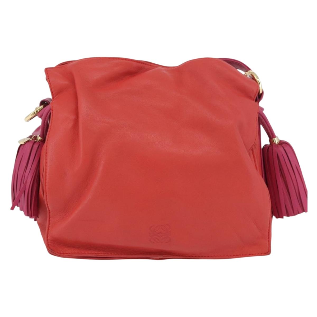 LOEWE Anagram Purse Shoulder Bag Leather Orange Gold Auth ka3378A